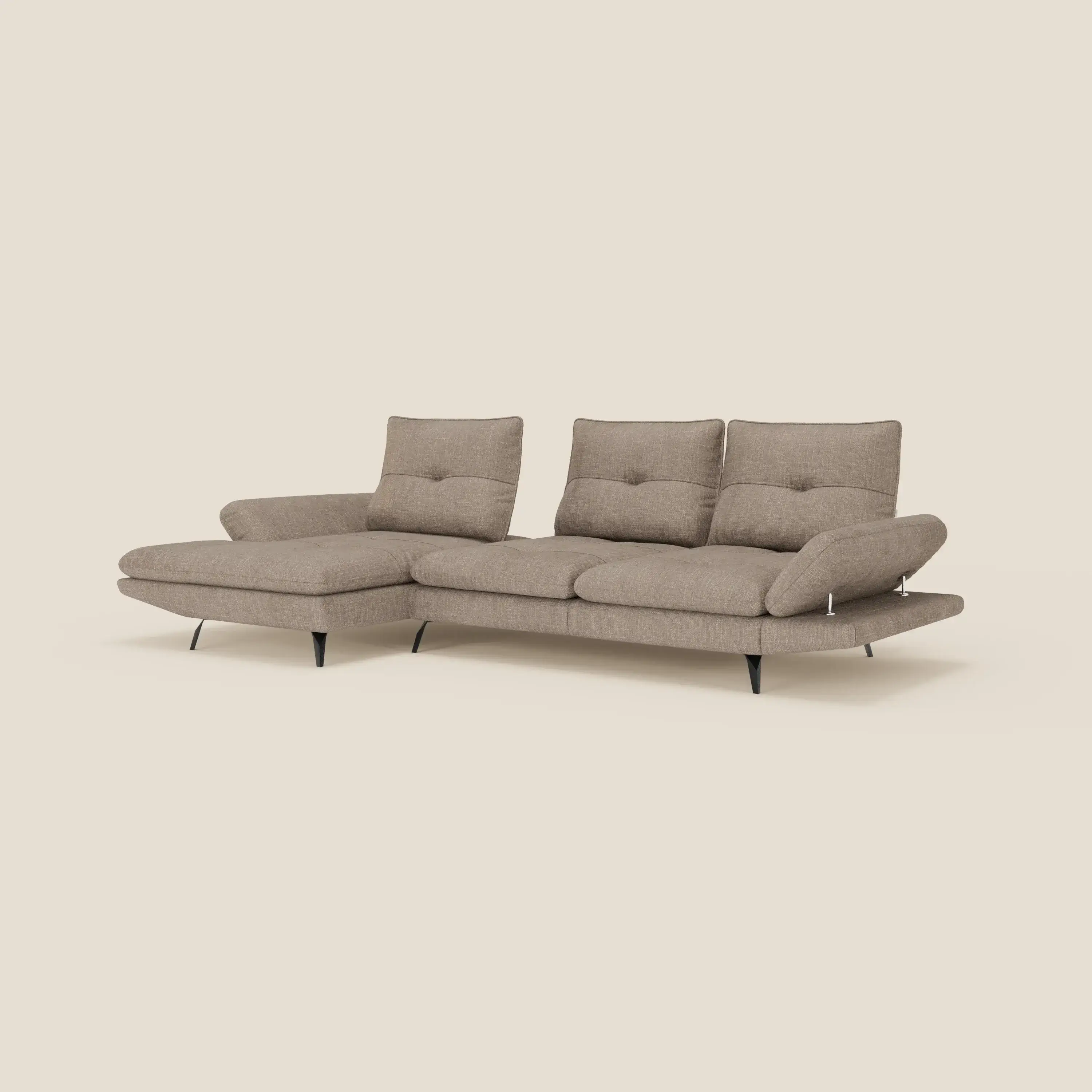 Ardex Canapé avec méridienne - dossiers coulissants et accoudoirs réglables en élégant tissu imperméable T06 taupe - Image 2