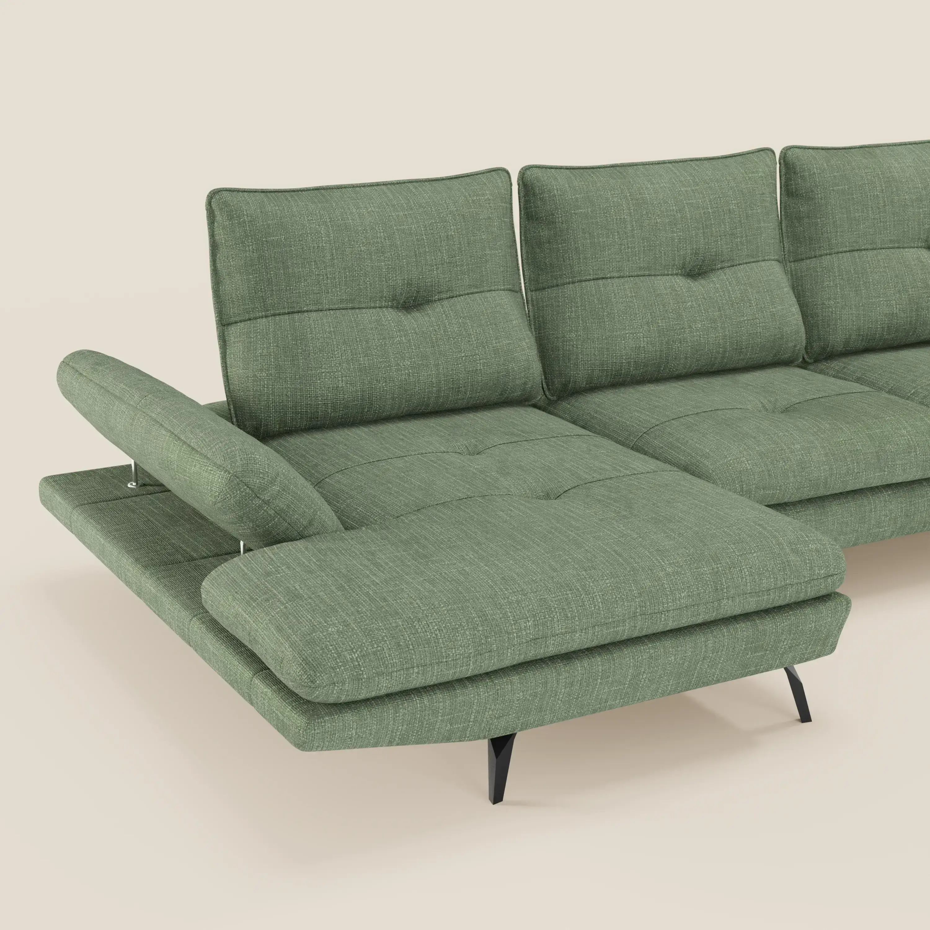 Ardex Canapé avec méridienne - dossiers coulissants et accoudoirs réglables en élégant tissu imperméable T06 vert - Image 4