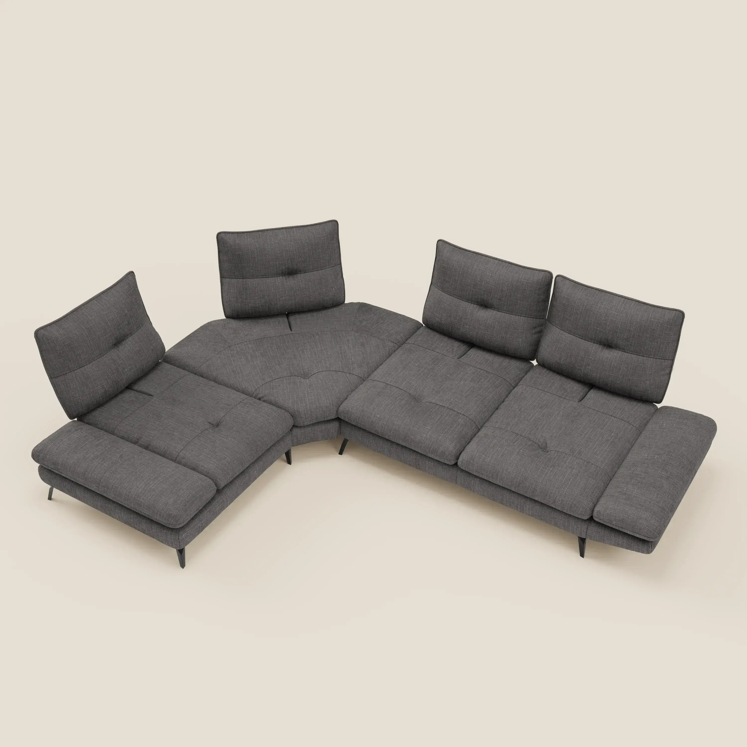 Ardex Canapé d'angle  - dossiers coulissants et accoudoirs réglables en élégant tissu imperméable T06 anthracite - Image 11