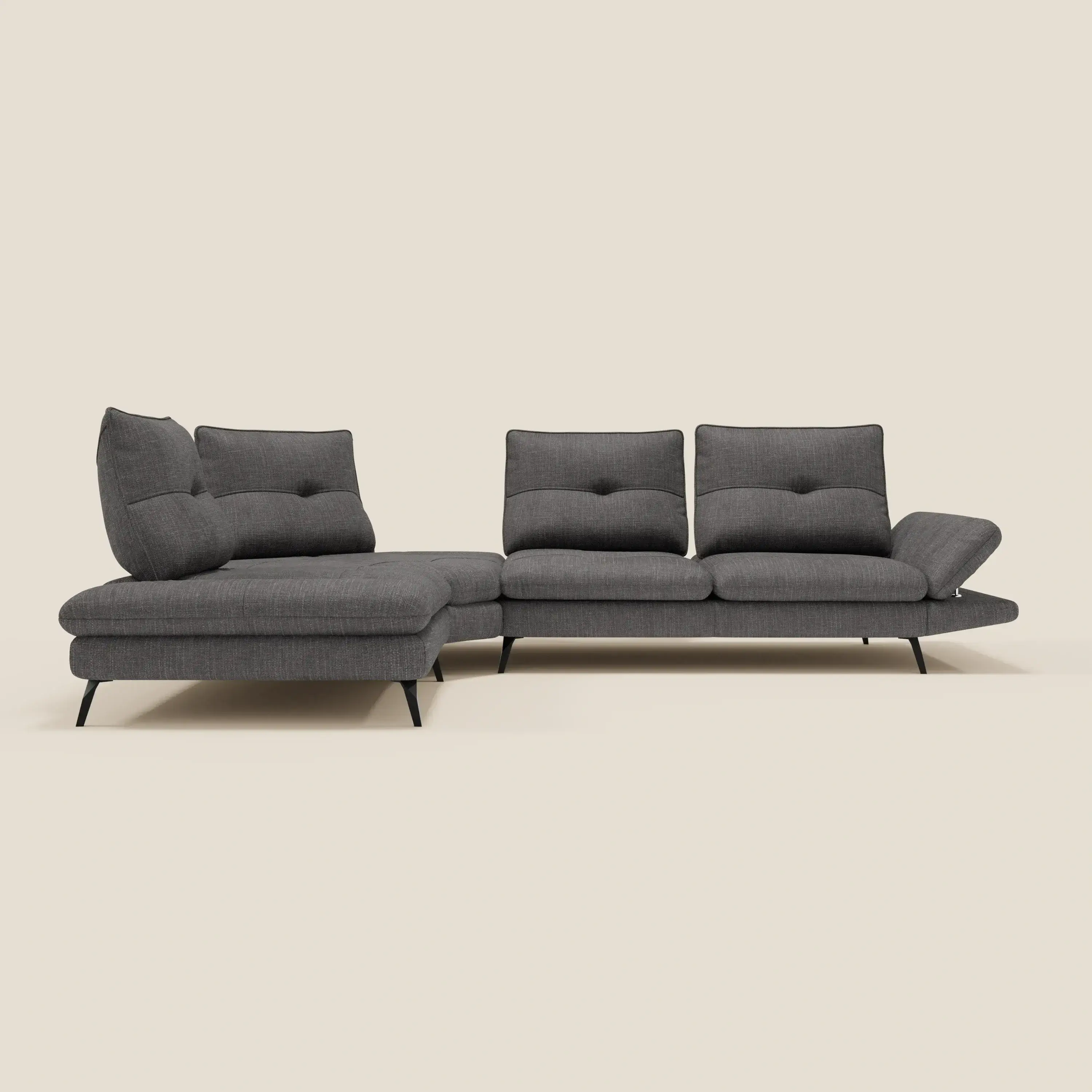 Ardex Canapé d'angle  - dossiers coulissants et accoudoirs réglables en élégant tissu imperméable T06 anthracite - Image 5