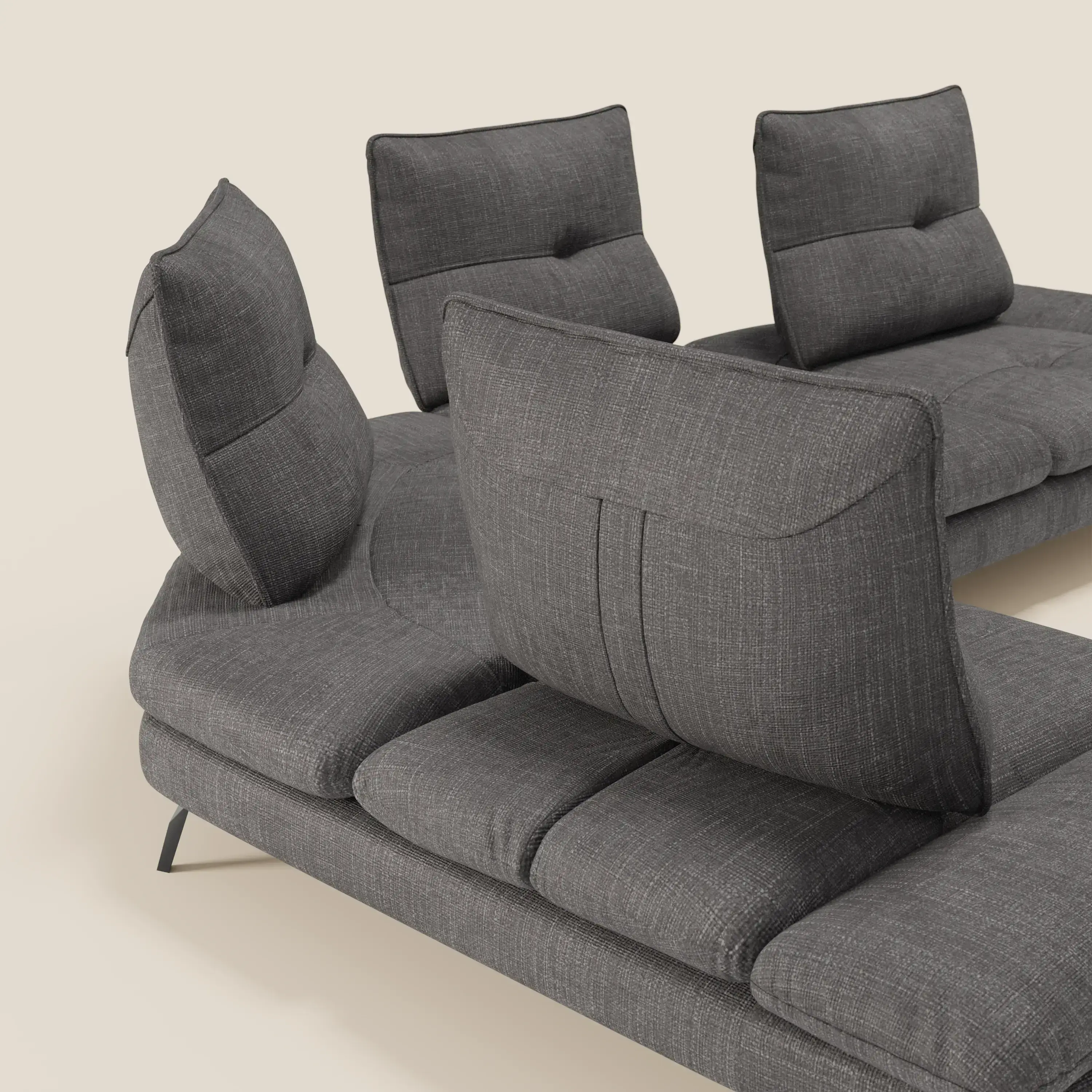 Ardex Canapé d'angle  - dossiers coulissants et accoudoirs réglables en élégant tissu imperméable T06 anthracite - Image 6