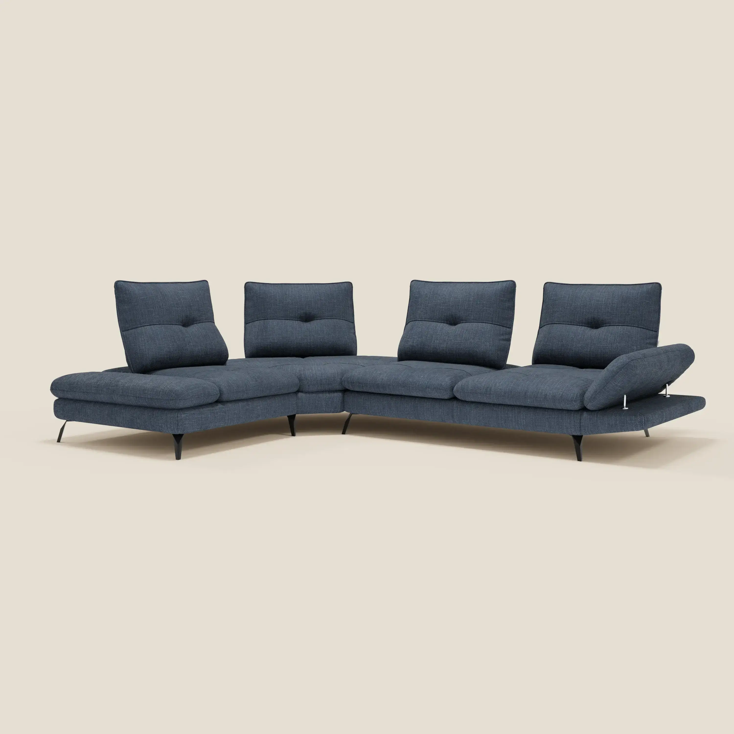 Ardex Canapé d'angle - dossiers coulissants et accoudoirs réglables en élégant tissu imperméable T06 bleu