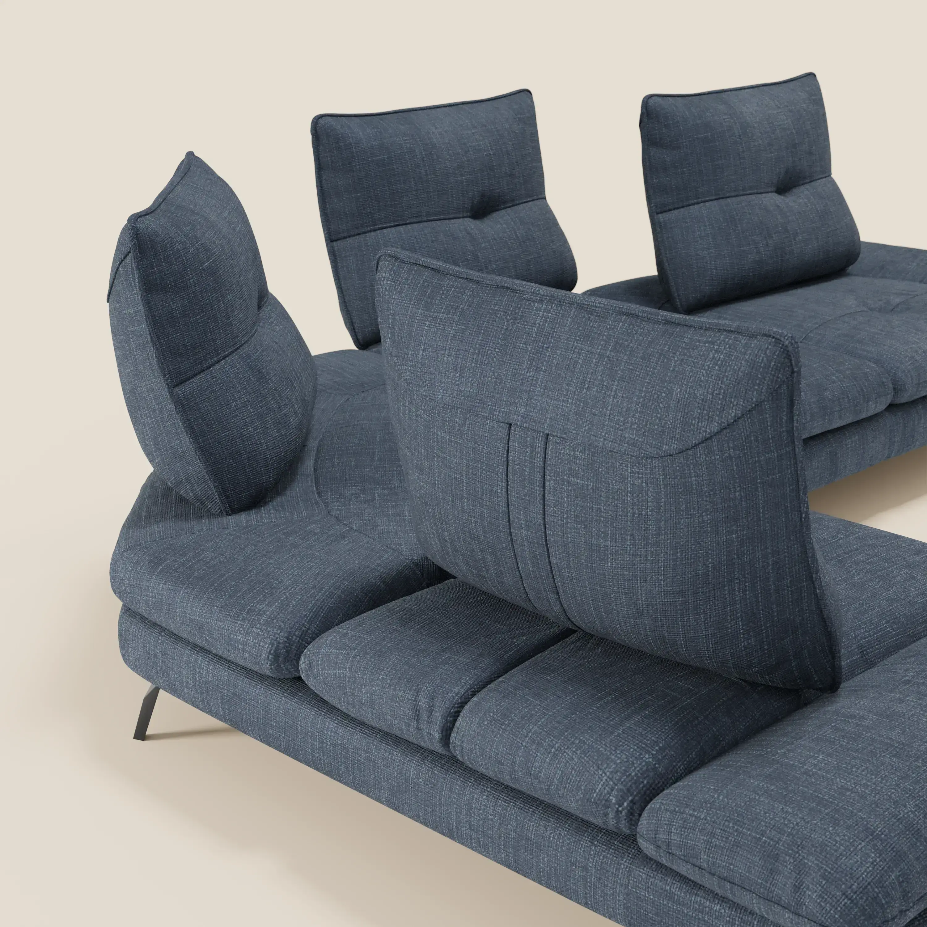 Ardex Canapé d'angle - dossiers coulissants et accoudoirs réglables en élégant tissu imperméable T06 bleu - Image 6