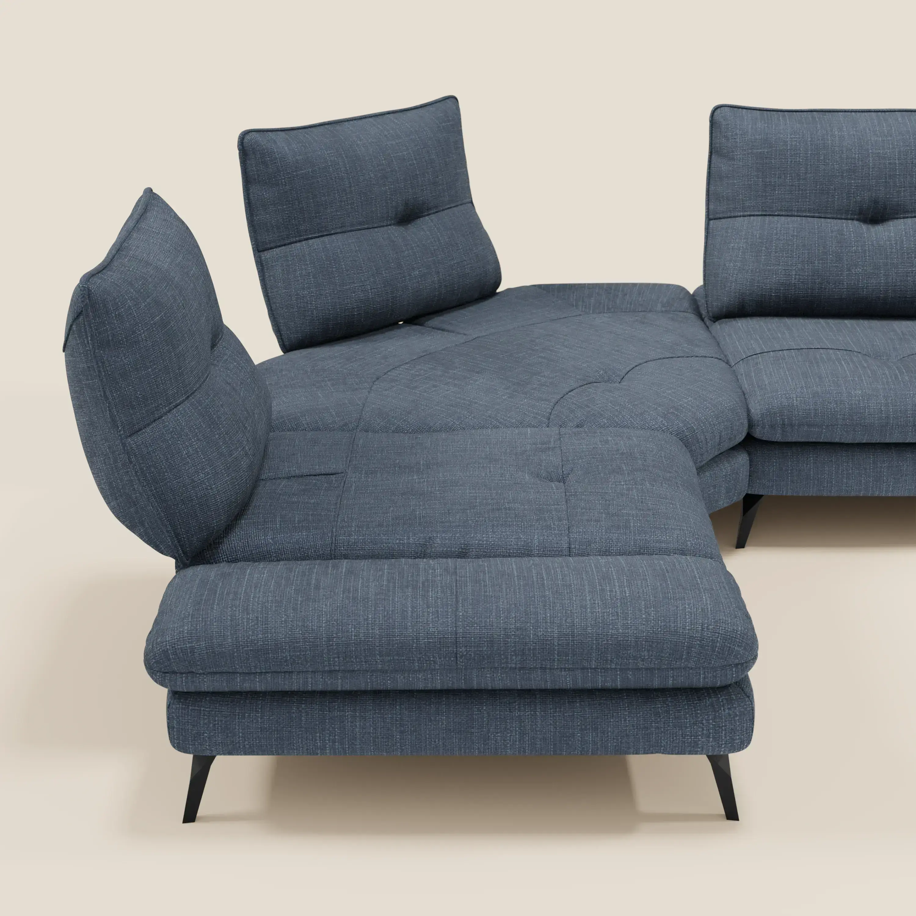 Ardex Canapé d'angle - dossiers coulissants et accoudoirs réglables en élégant tissu imperméable T06 bleu - Image 8