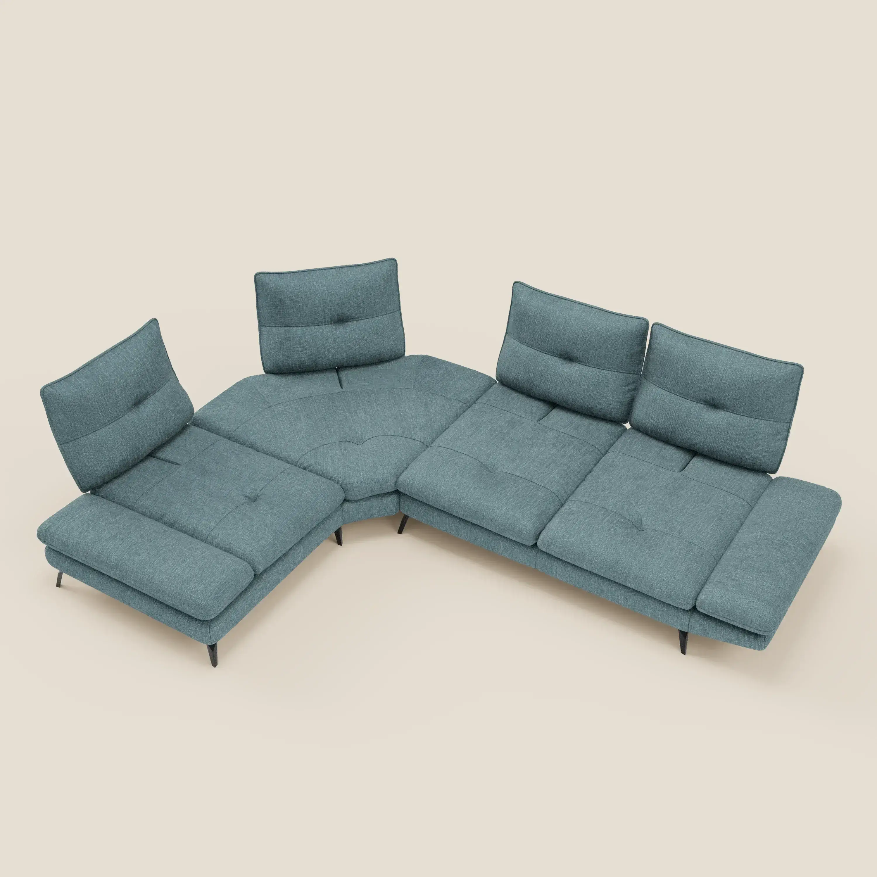 Ardex Canapé d'angle  - dossiers coulissants et accoudoirs réglables en élégant tissu imperméable T06 bleu ciel - Image 11