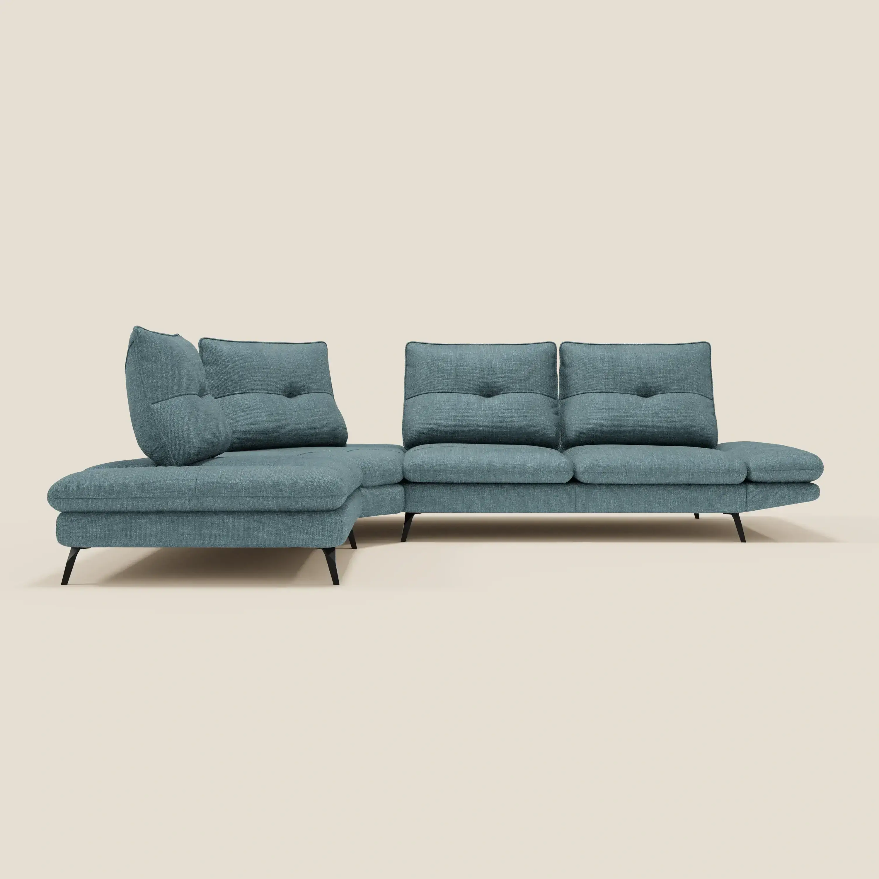 Ardex Canapé d'angle  - dossiers coulissants et accoudoirs réglables en élégant tissu imperméable T06 bleu ciel - Image 4
