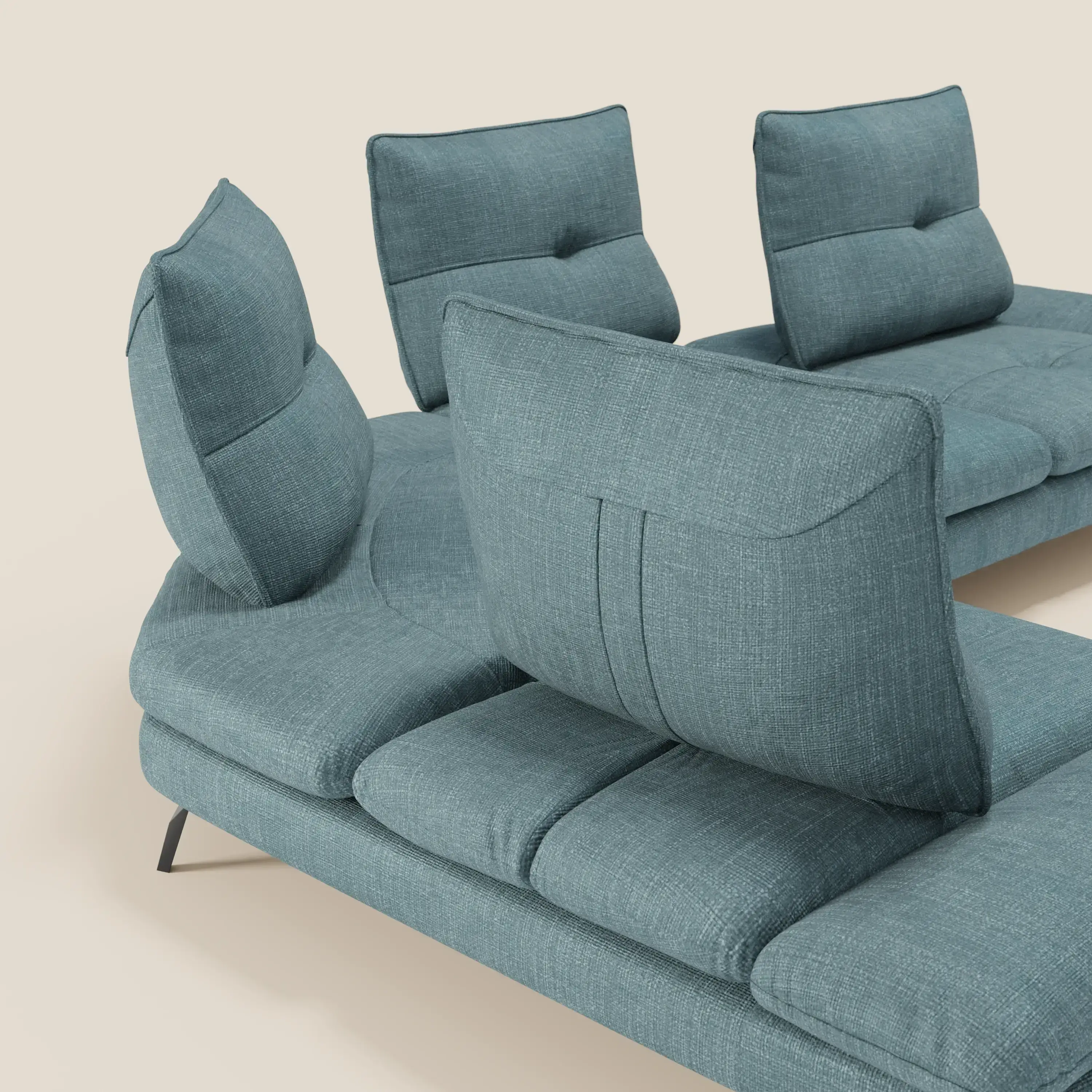 Ardex Canapé d'angle  - dossiers coulissants et accoudoirs réglables en élégant tissu imperméable T06 bleu ciel - Image 6