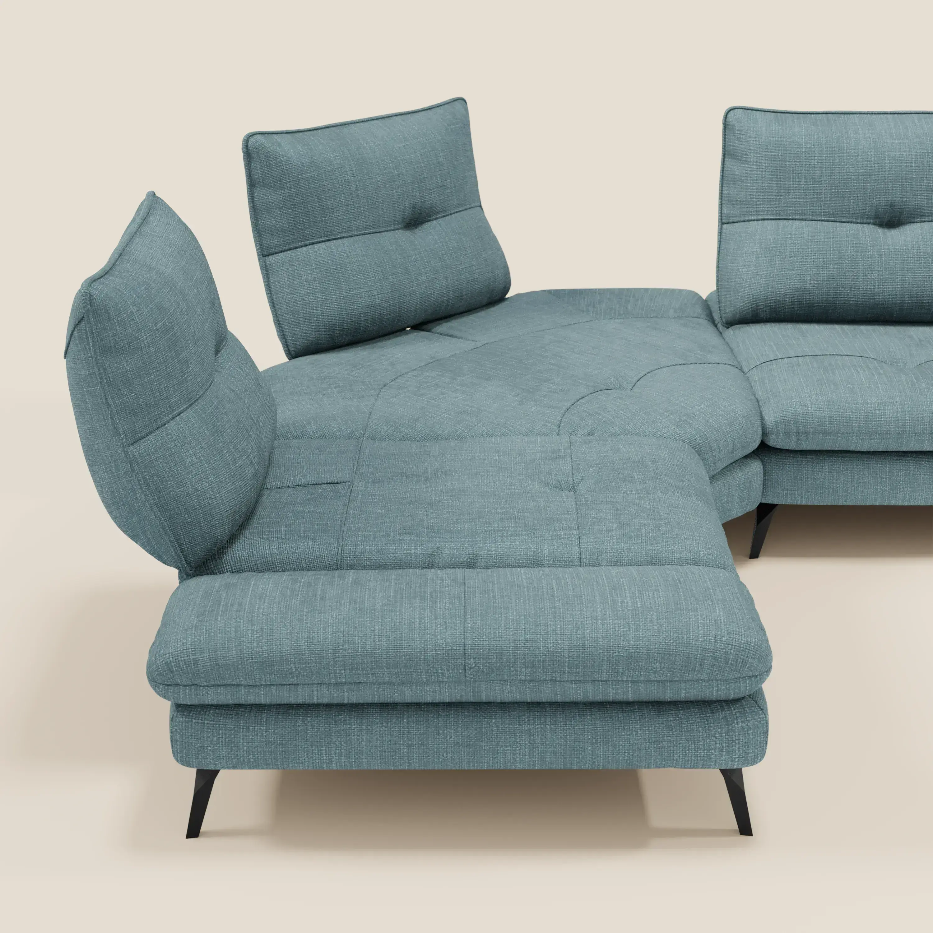 Ardex Canapé d'angle  - dossiers coulissants et accoudoirs réglables en élégant tissu imperméable T06 bleu ciel - Image 8