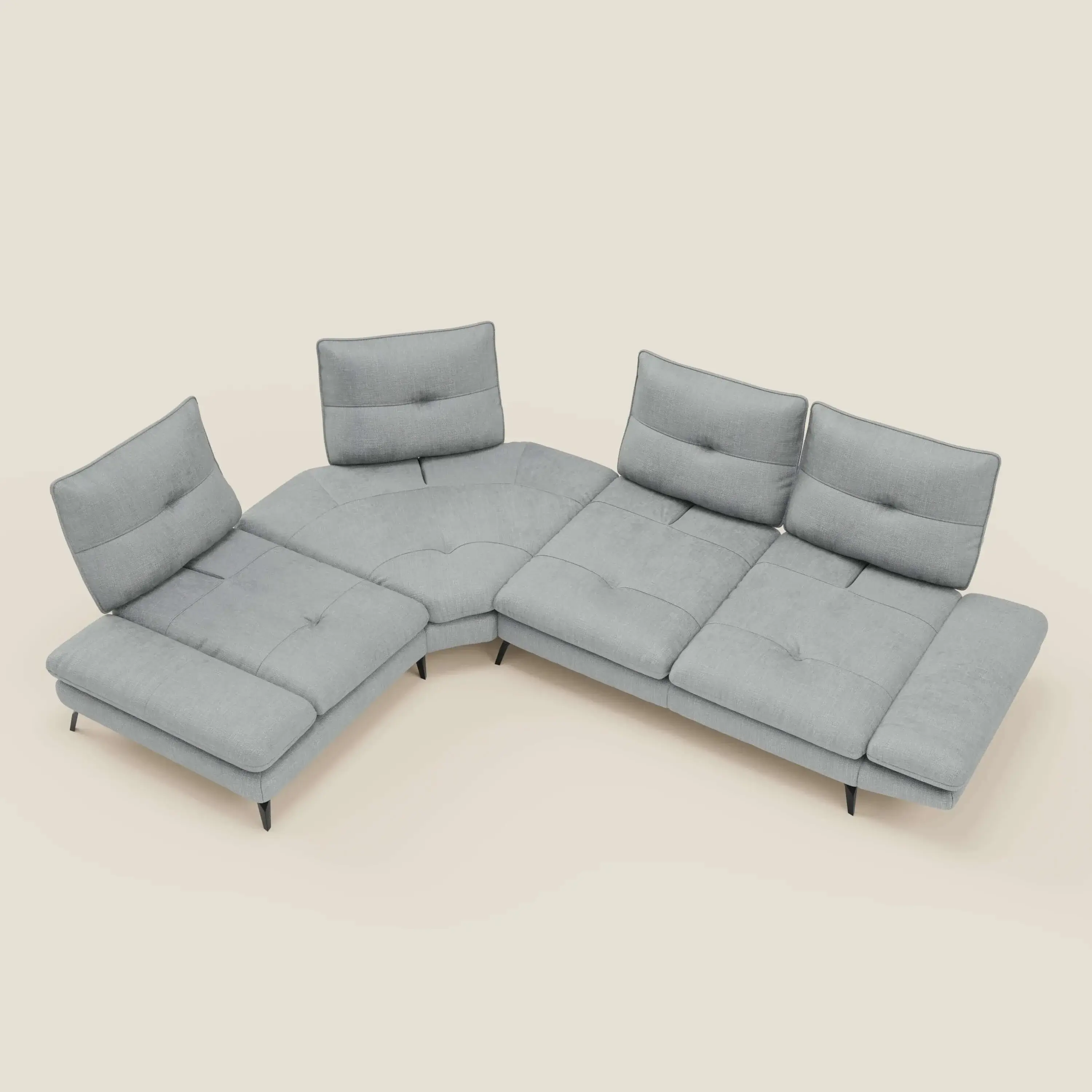 Ardex Canapé d'angle  - dossiers coulissants et accoudoirs réglables en élégant tissu imperméable T06 bleu glacier - Image 11