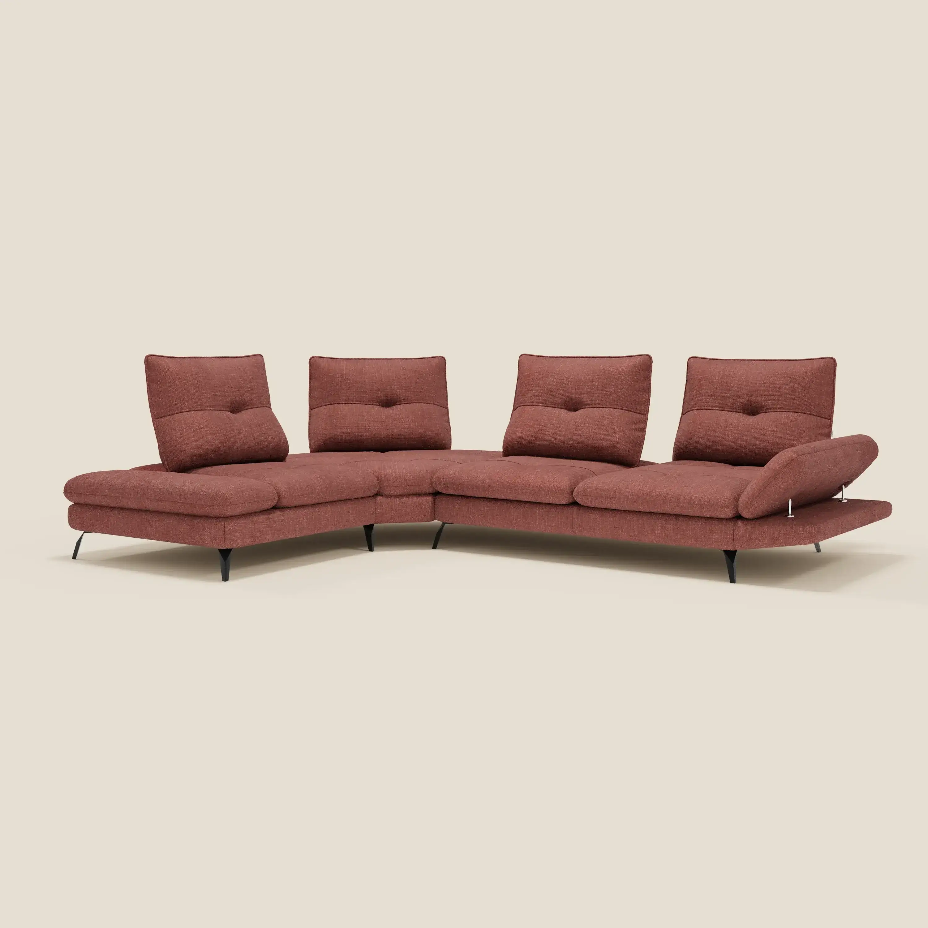 Ardex Canapé d'angle - dossiers coulissants et accoudoirs réglables en élégant tissu imperméable T06 corail