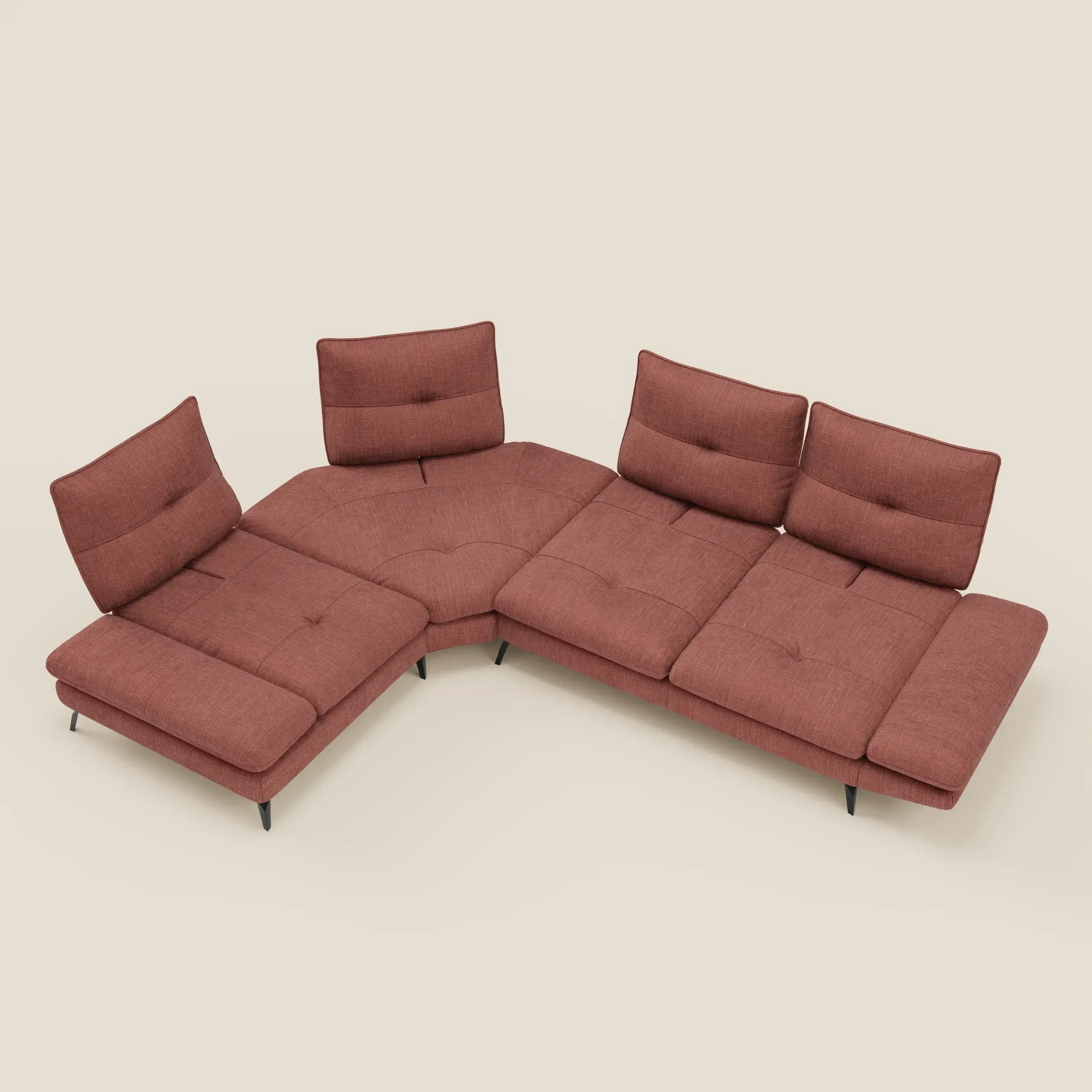 Ardex Canapé d'angle - dossiers coulissants et accoudoirs réglables en élégant tissu imperméable T06 corail - Image 11