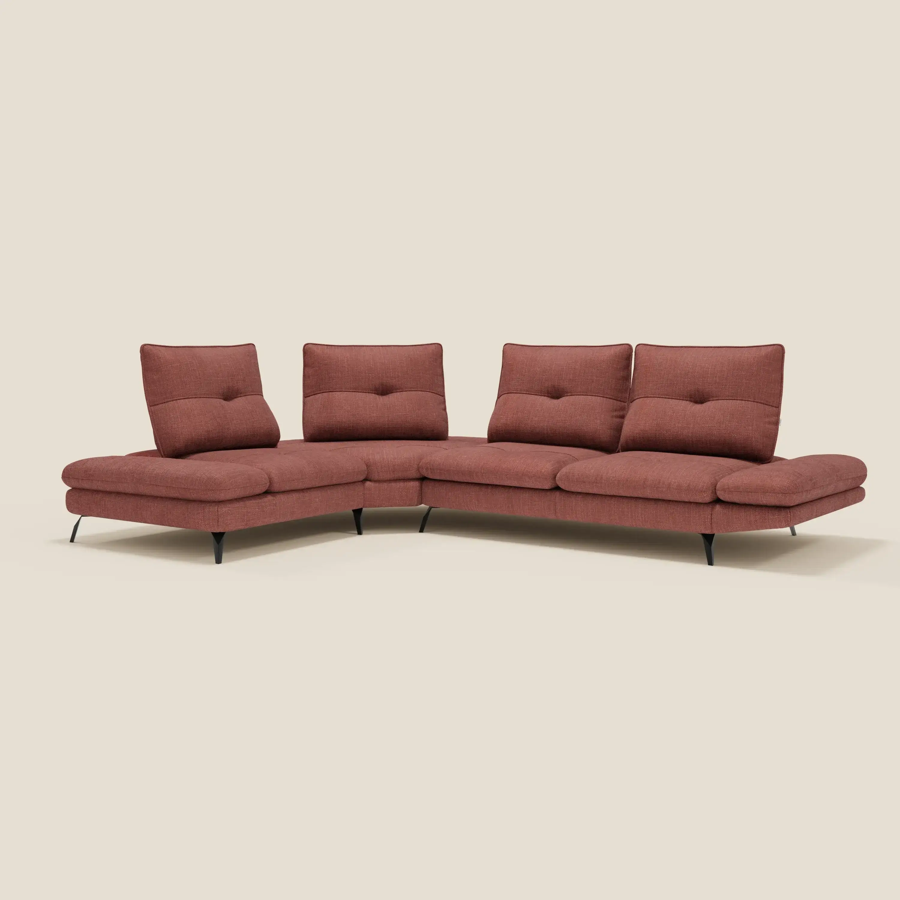 Ardex Canapé d'angle - dossiers coulissants et accoudoirs réglables en élégant tissu imperméable T06 corail - Image 2