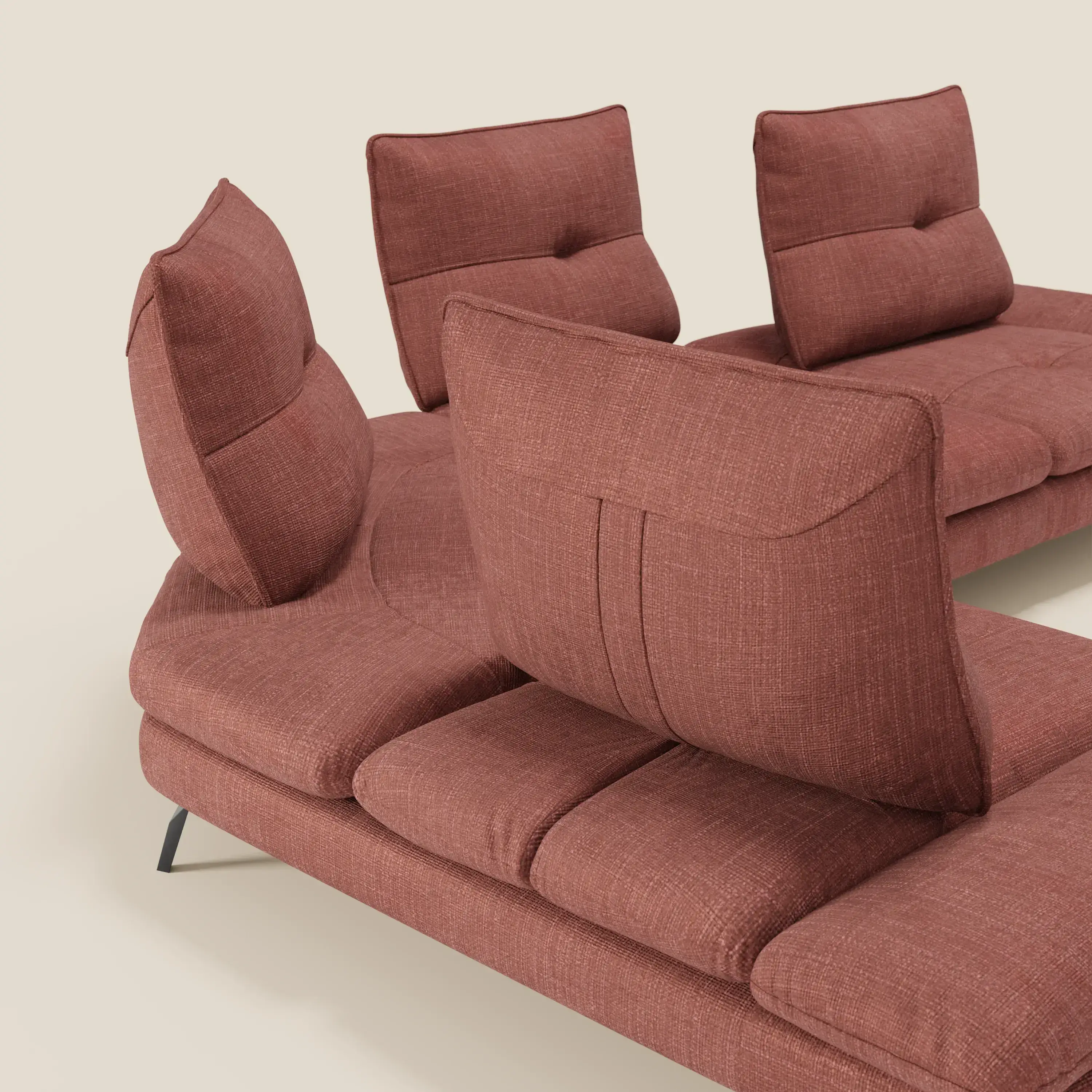 Ardex Canapé d'angle - dossiers coulissants et accoudoirs réglables en élégant tissu imperméable T06 corail - Image 6