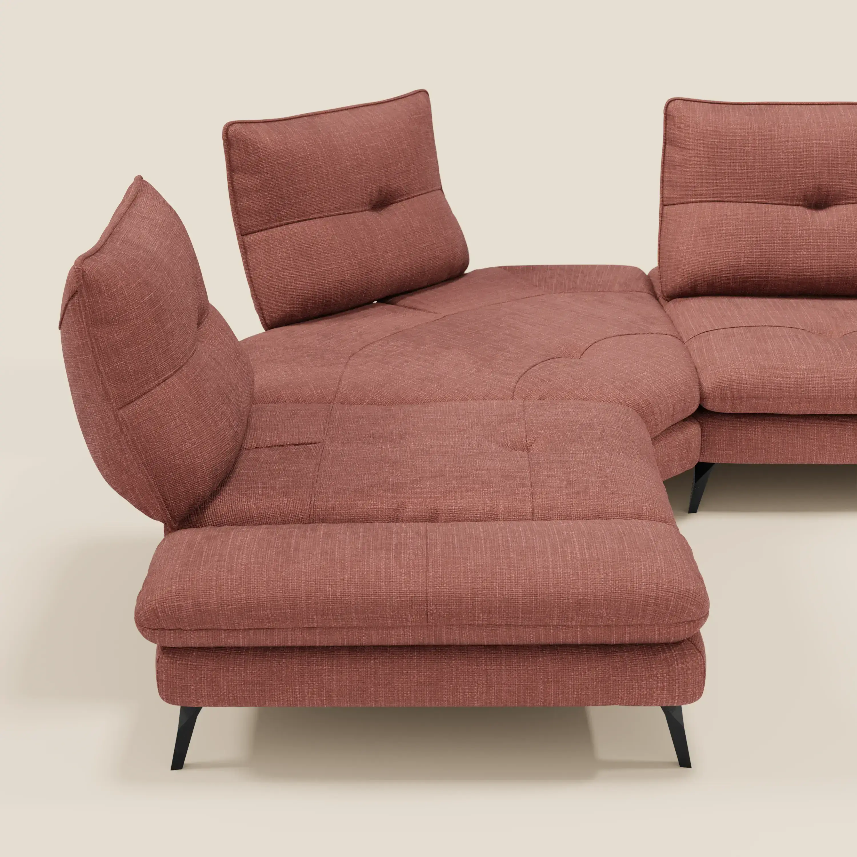 Ardex Canapé d'angle - dossiers coulissants et accoudoirs réglables en élégant tissu imperméable T06 corail - Image 8