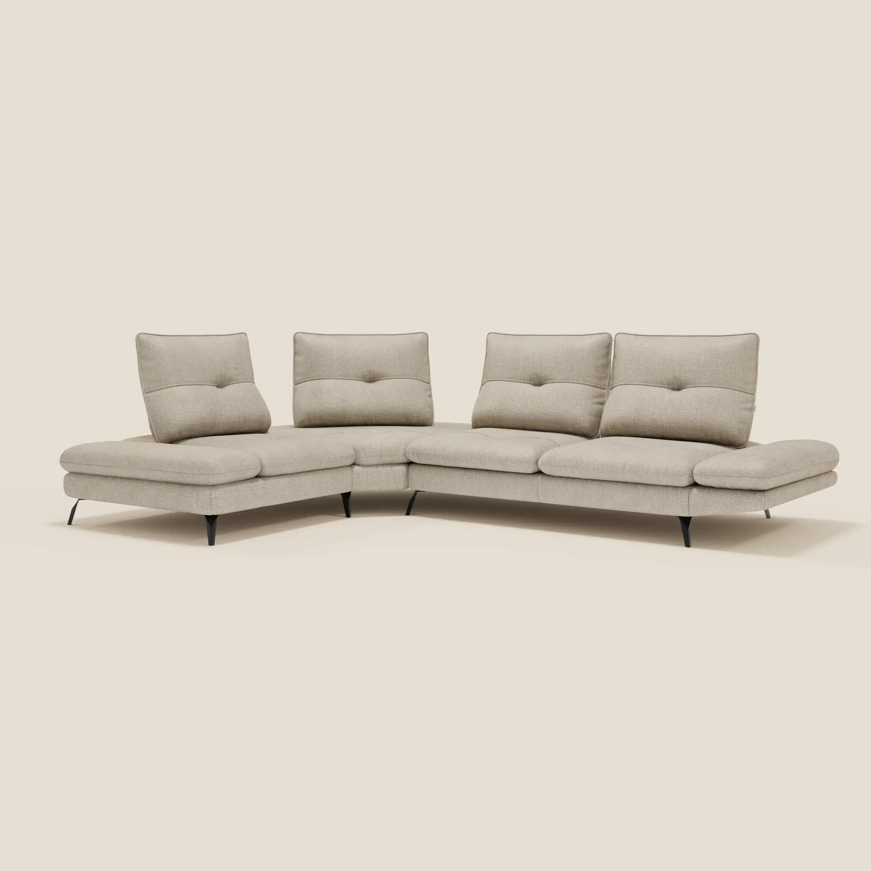 Ardex Canapé d'angle  - dossiers coulissants et accoudoirs réglables en élégant tissu imperméable T06 crème - Image 2