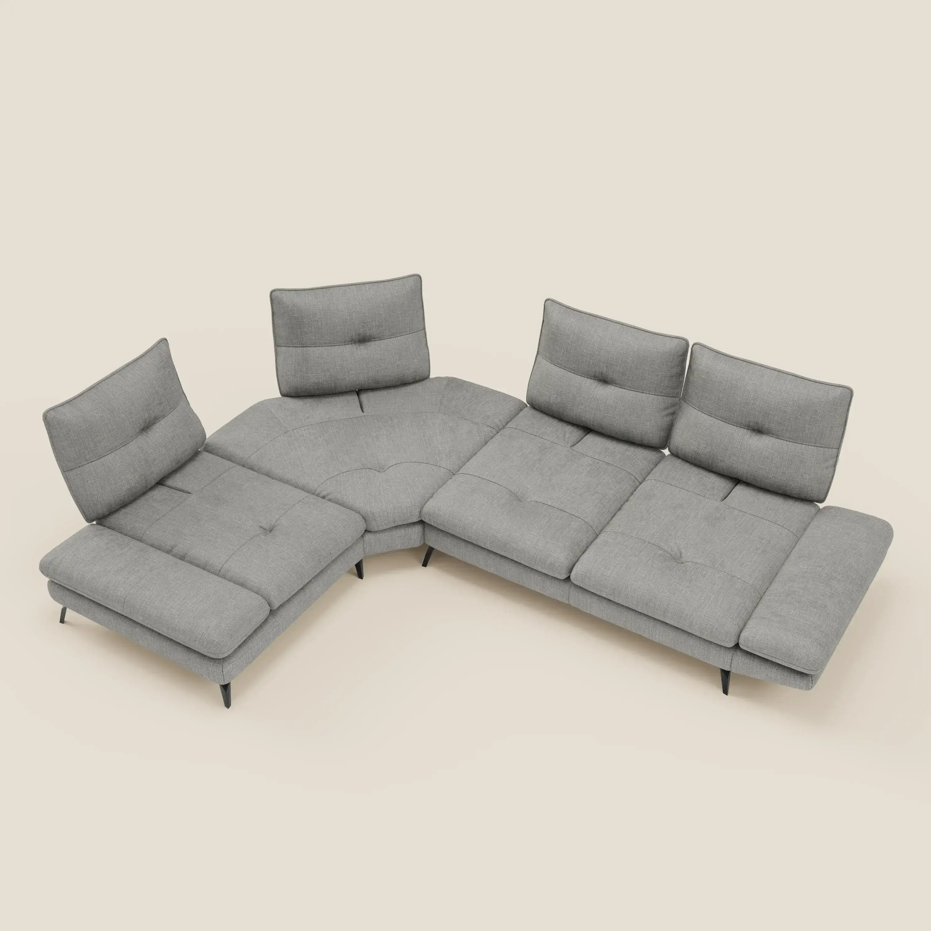 Ardex Canapé d'angle  - dossiers coulissants et accoudoirs réglables en élégant tissu imperméable T06 gris - Image 11