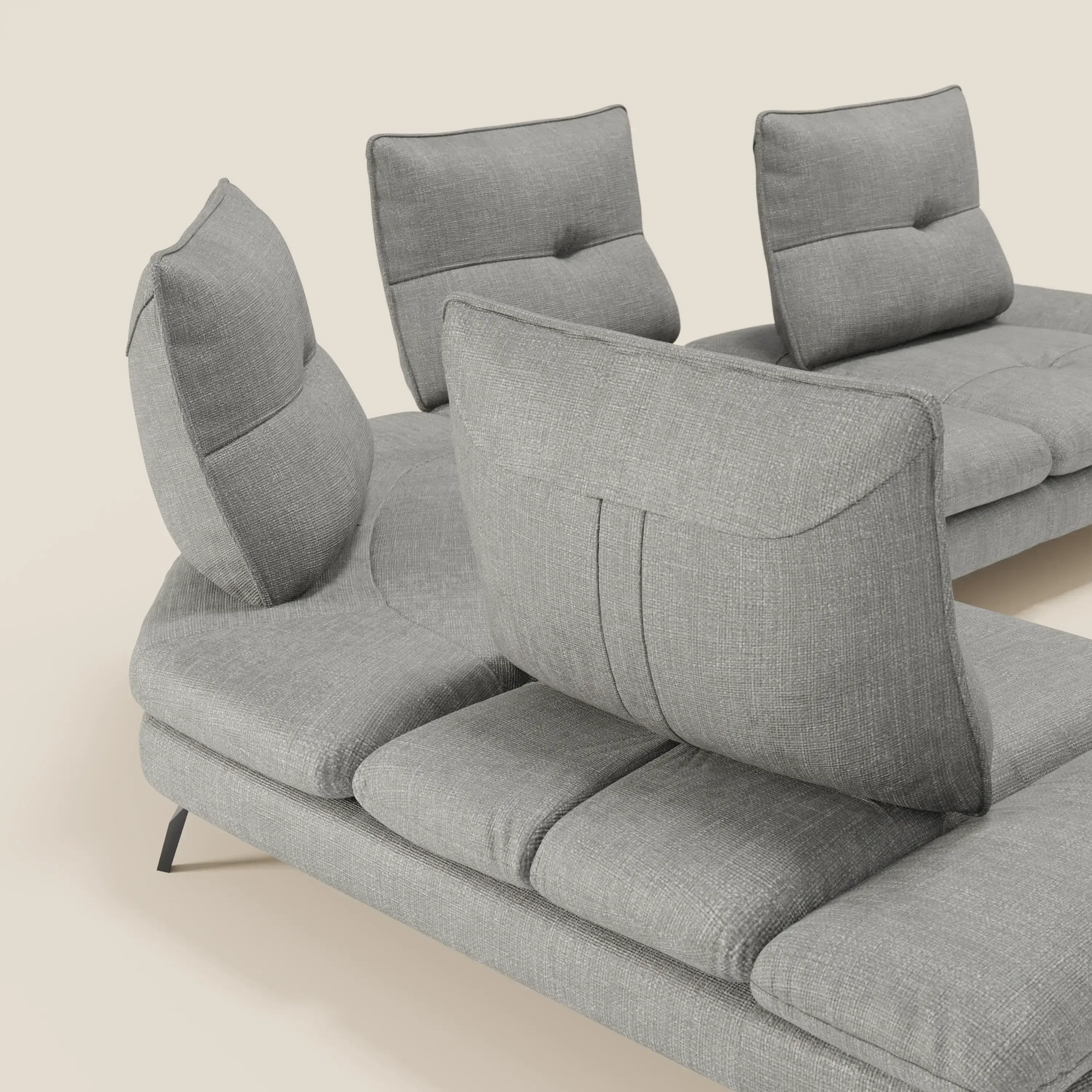 Ardex Canapé d'angle  - dossiers coulissants et accoudoirs réglables en élégant tissu imperméable T06 gris - Image 6