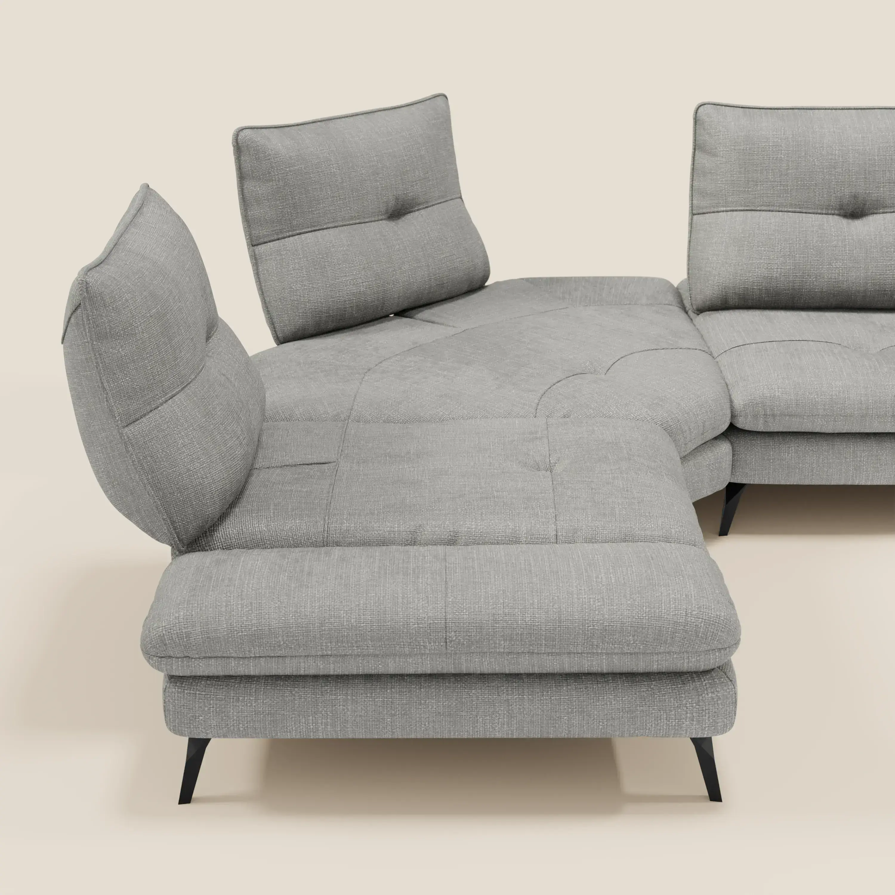 Ardex Canapé d'angle  - dossiers coulissants et accoudoirs réglables en élégant tissu imperméable T06 gris - Image 8