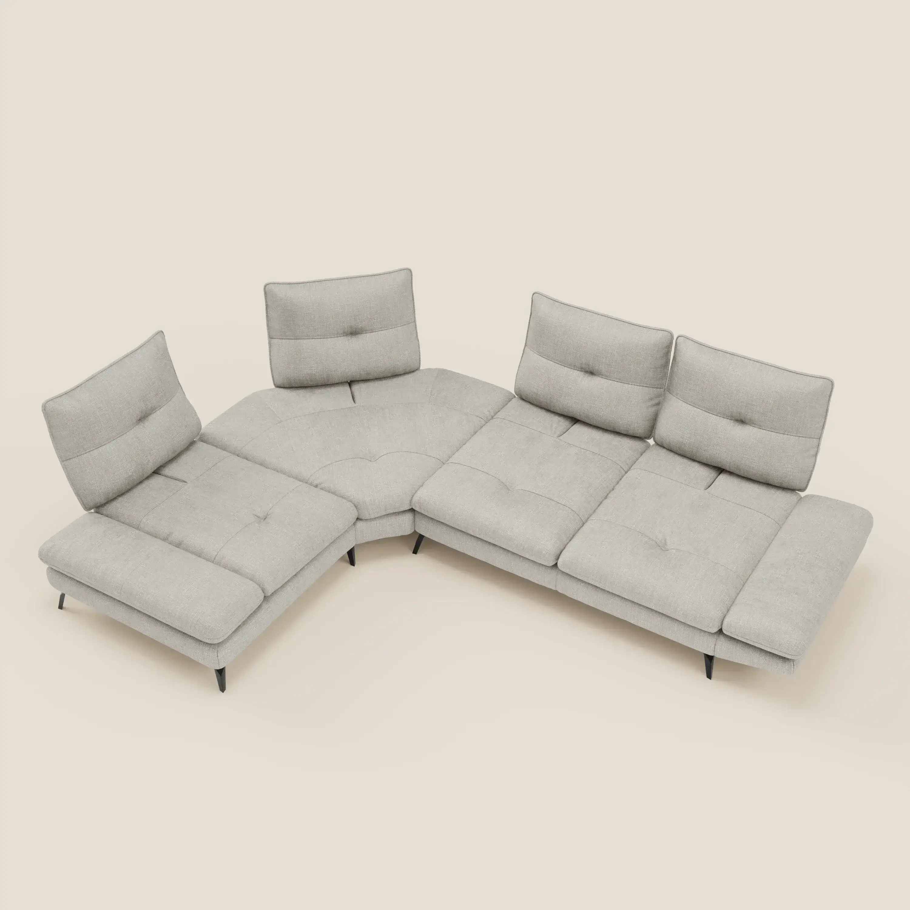 Ardex Canapé d'angle  - dossiers coulissants et accoudoirs réglables en élégant tissu imperméable T06 gris clair - Image 11