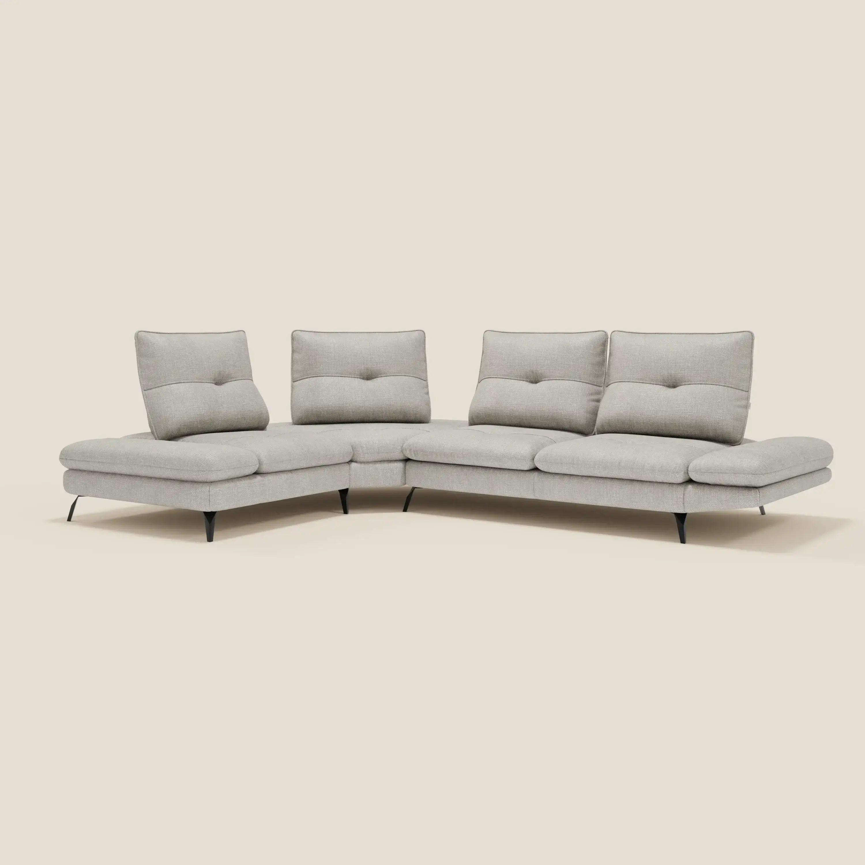 Ardex Canapé d'angle  - dossiers coulissants et accoudoirs réglables en élégant tissu imperméable T06 gris clair - Image 2
