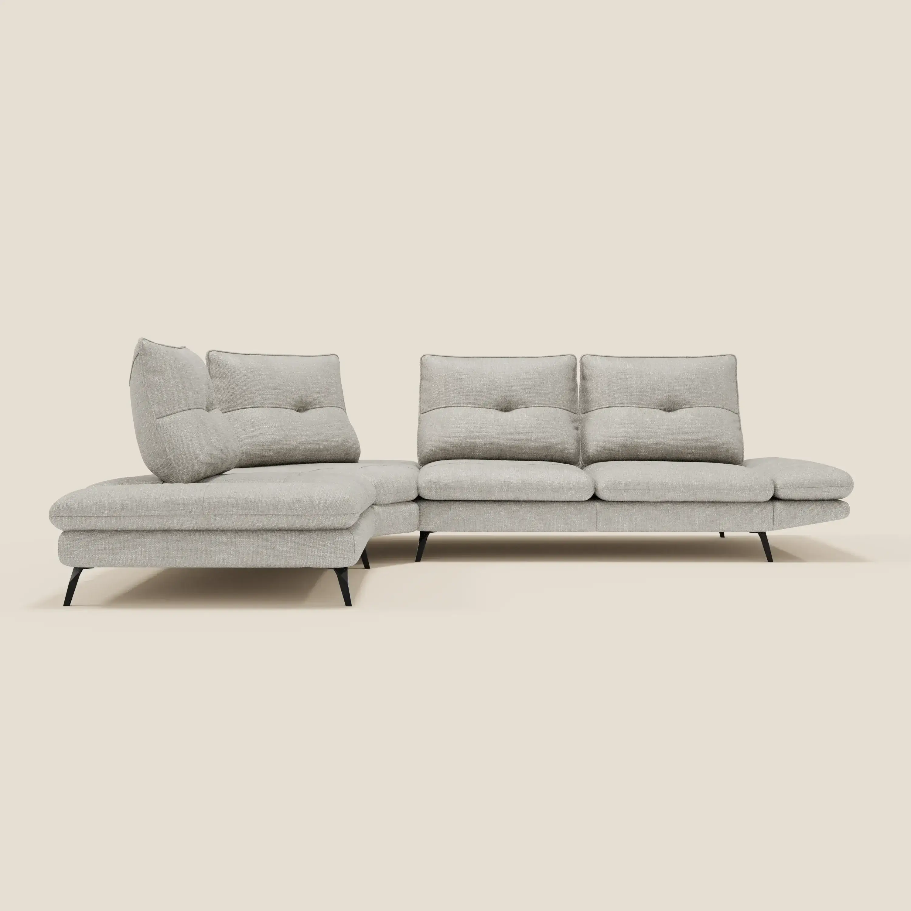 Ardex Canapé d'angle  - dossiers coulissants et accoudoirs réglables en élégant tissu imperméable T06 gris clair - Image 4