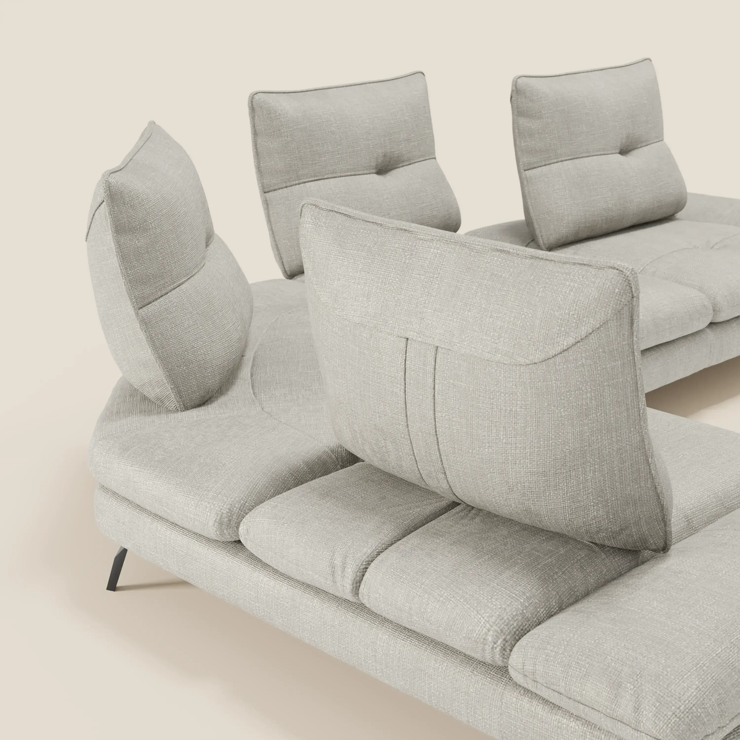 Ardex Canapé d'angle  - dossiers coulissants et accoudoirs réglables en élégant tissu imperméable T06 gris clair - Image 6