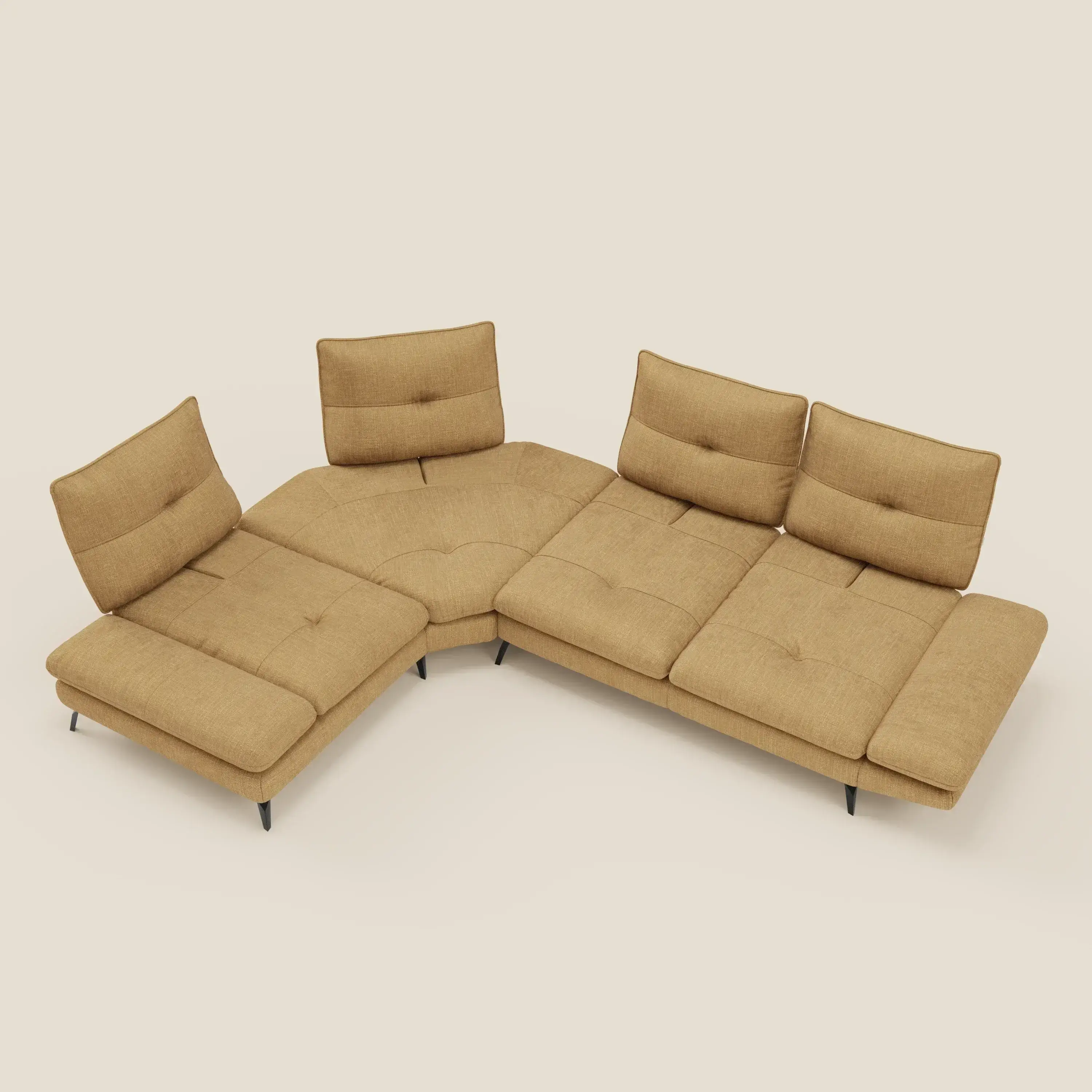 Ardex Canapé d'angle  - dossiers coulissants et accoudoirs réglables en élégant tissu imperméable T06 jaune - Image 11