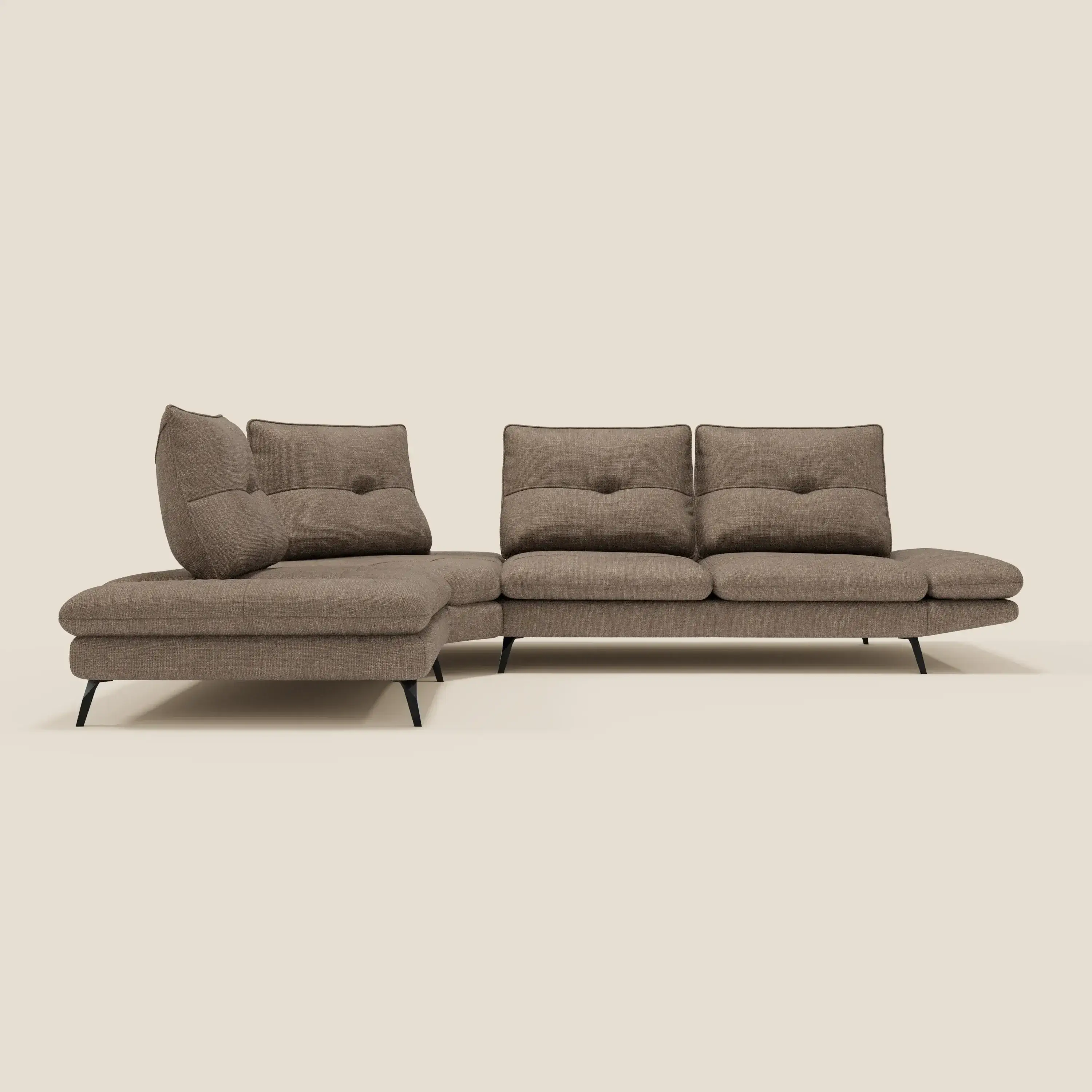 Ardex Canapé d'angle  - dossiers coulissants et accoudoirs réglables en élégant tissu imperméable T06 marron - Image 4