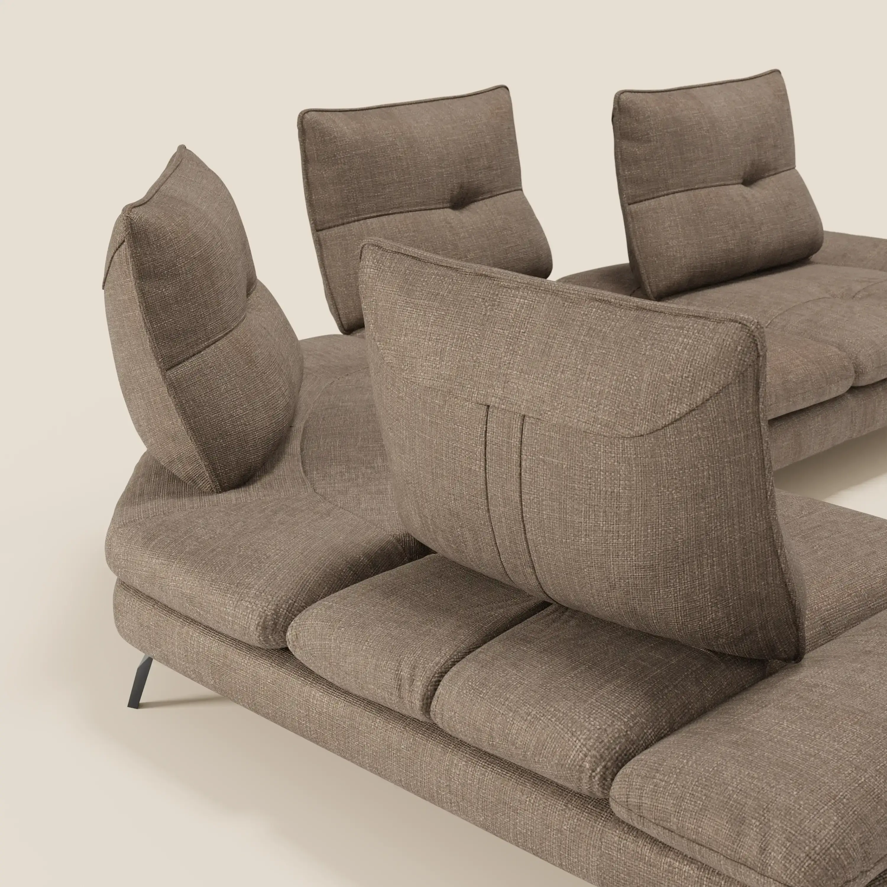 Ardex Canapé d'angle  - dossiers coulissants et accoudoirs réglables en élégant tissu imperméable T06 marron - Image 6