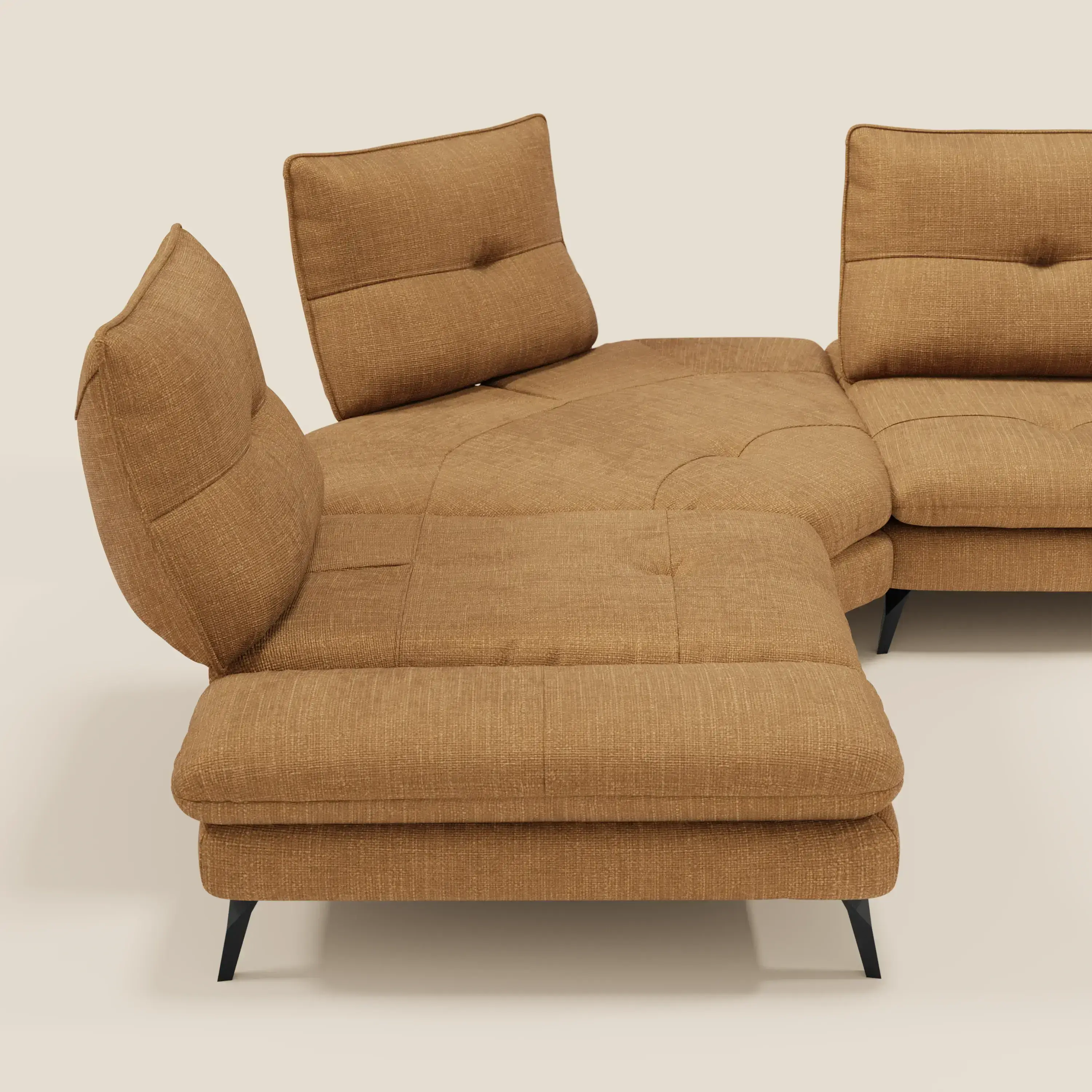 Ardex Canapé d'angle  - dossiers coulissants et accoudoirs réglables en élégant tissu imperméable T06 ocre - Image 8