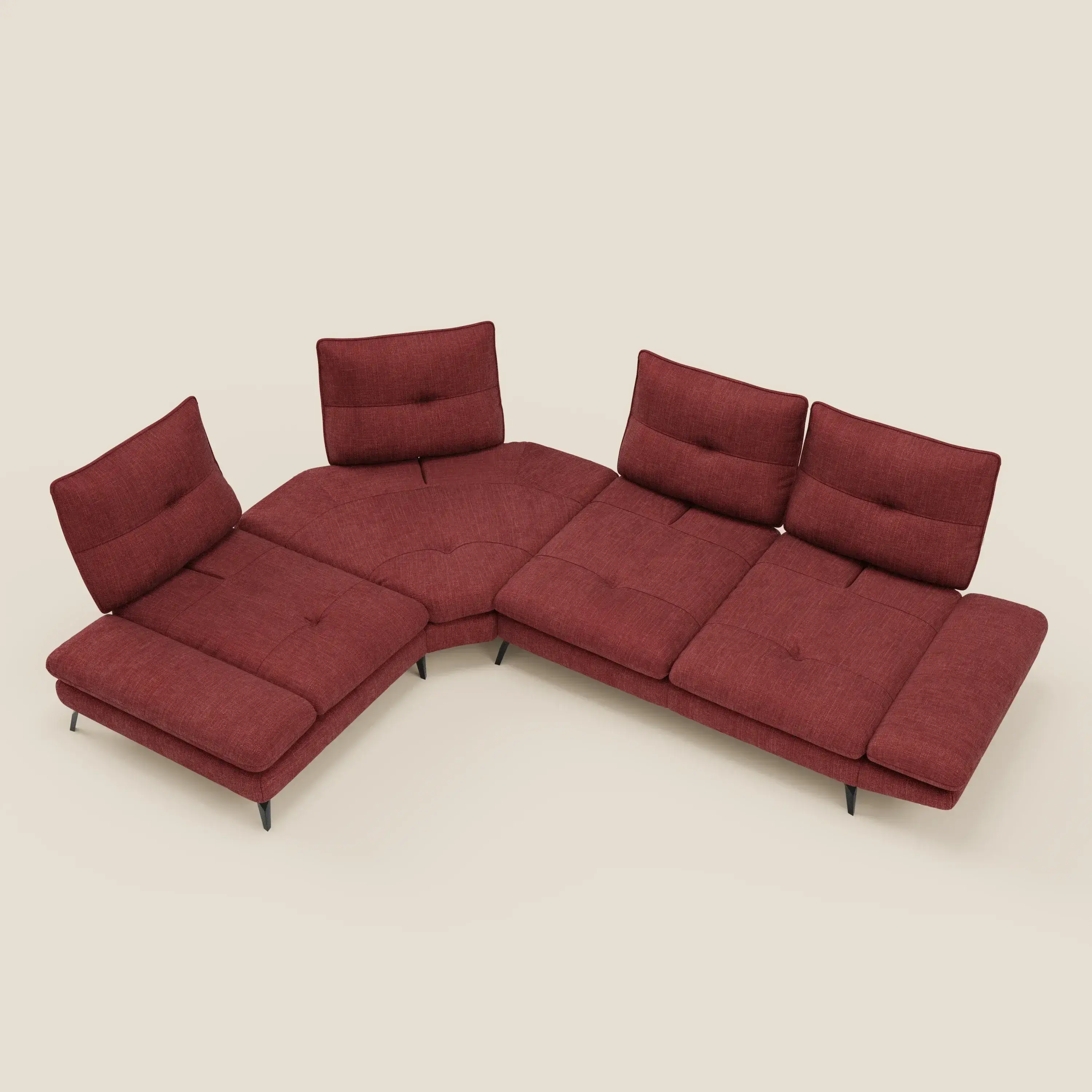 Ardex Canapé d'angle  - dossiers coulissants et accoudoirs réglables en élégant tissu imperméable T06 rouge - Image 11