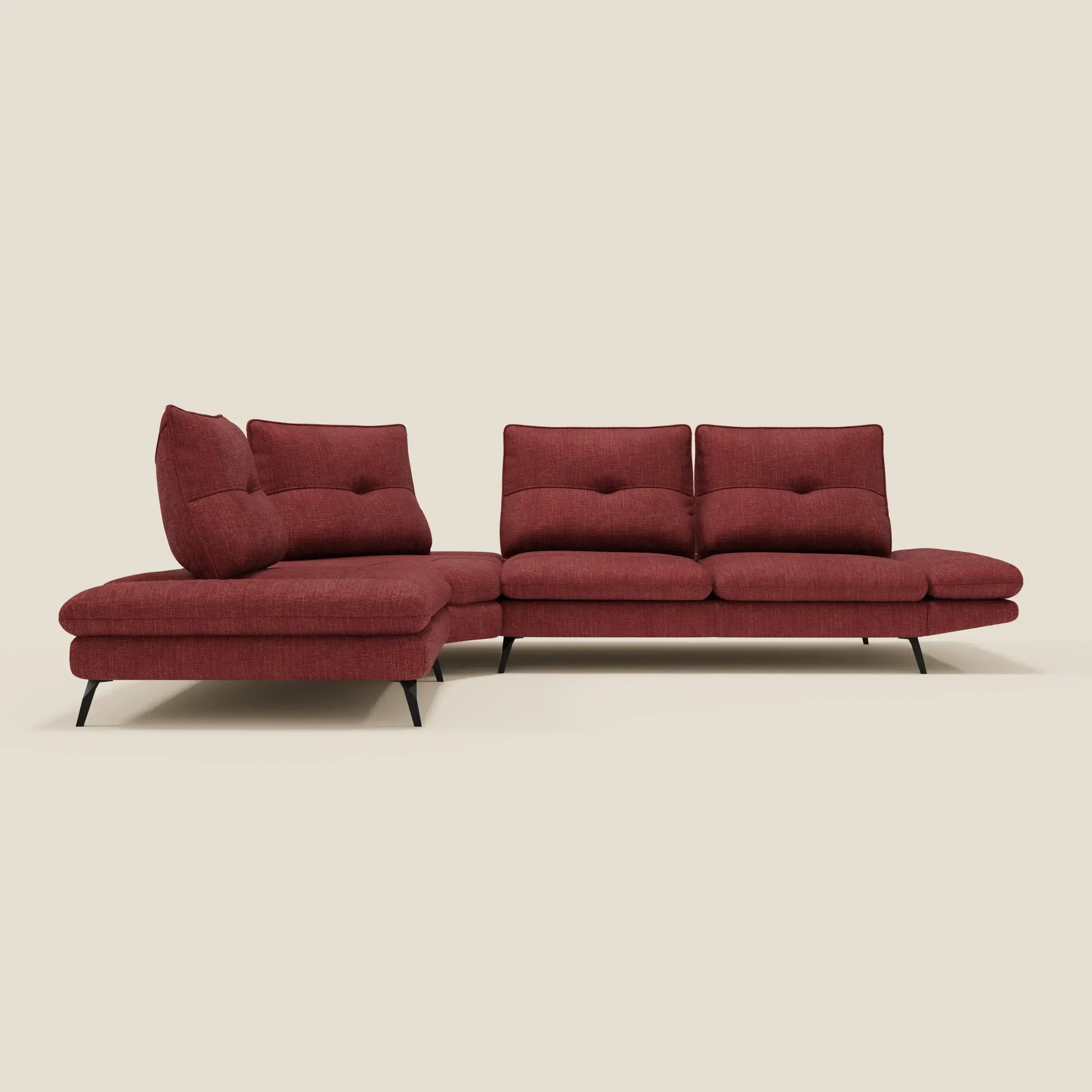 Ardex Canapé d'angle  - dossiers coulissants et accoudoirs réglables en élégant tissu imperméable T06 rouge - Image 4