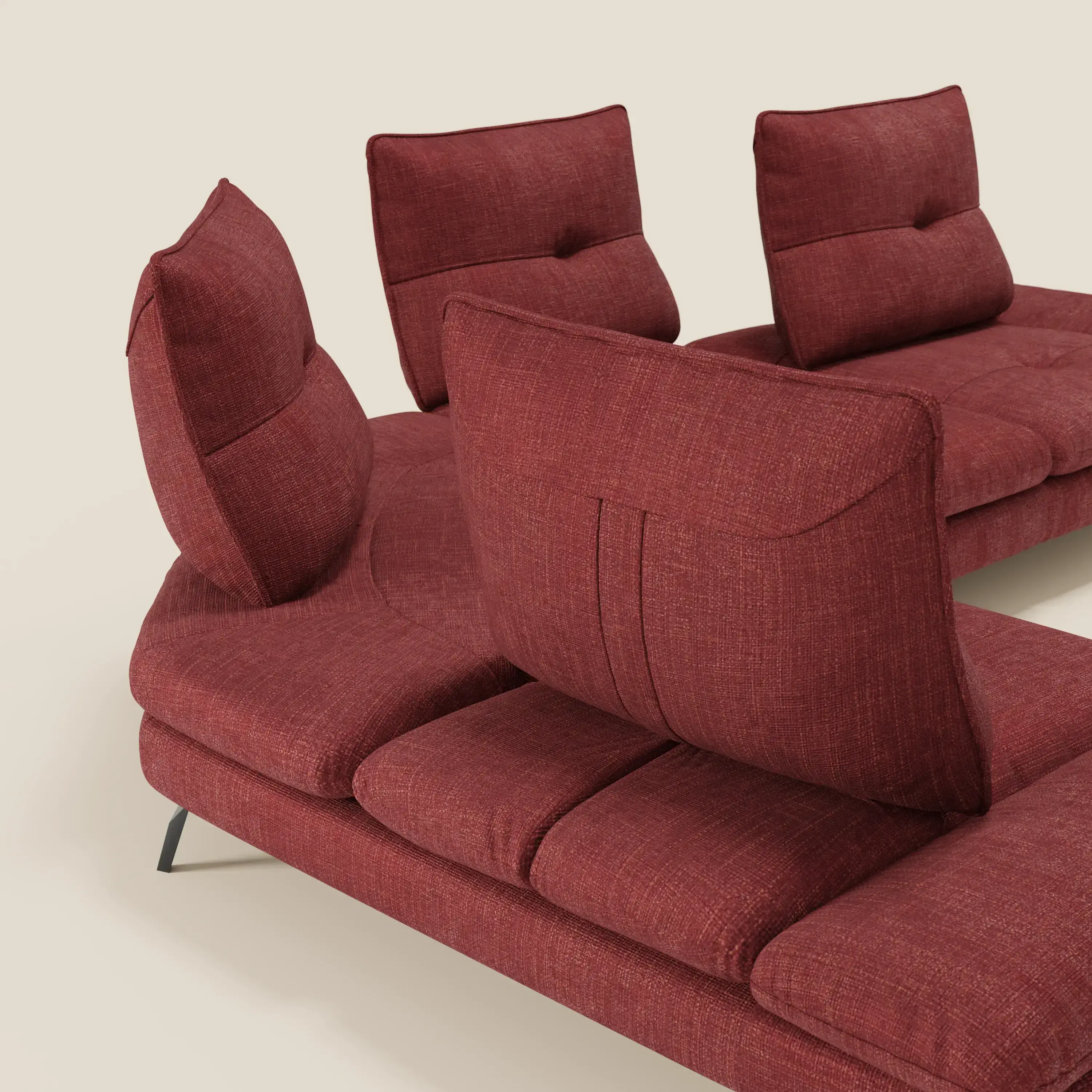 Ardex Canapé d'angle  - dossiers coulissants et accoudoirs réglables en élégant tissu imperméable T06 rouge - Image 6