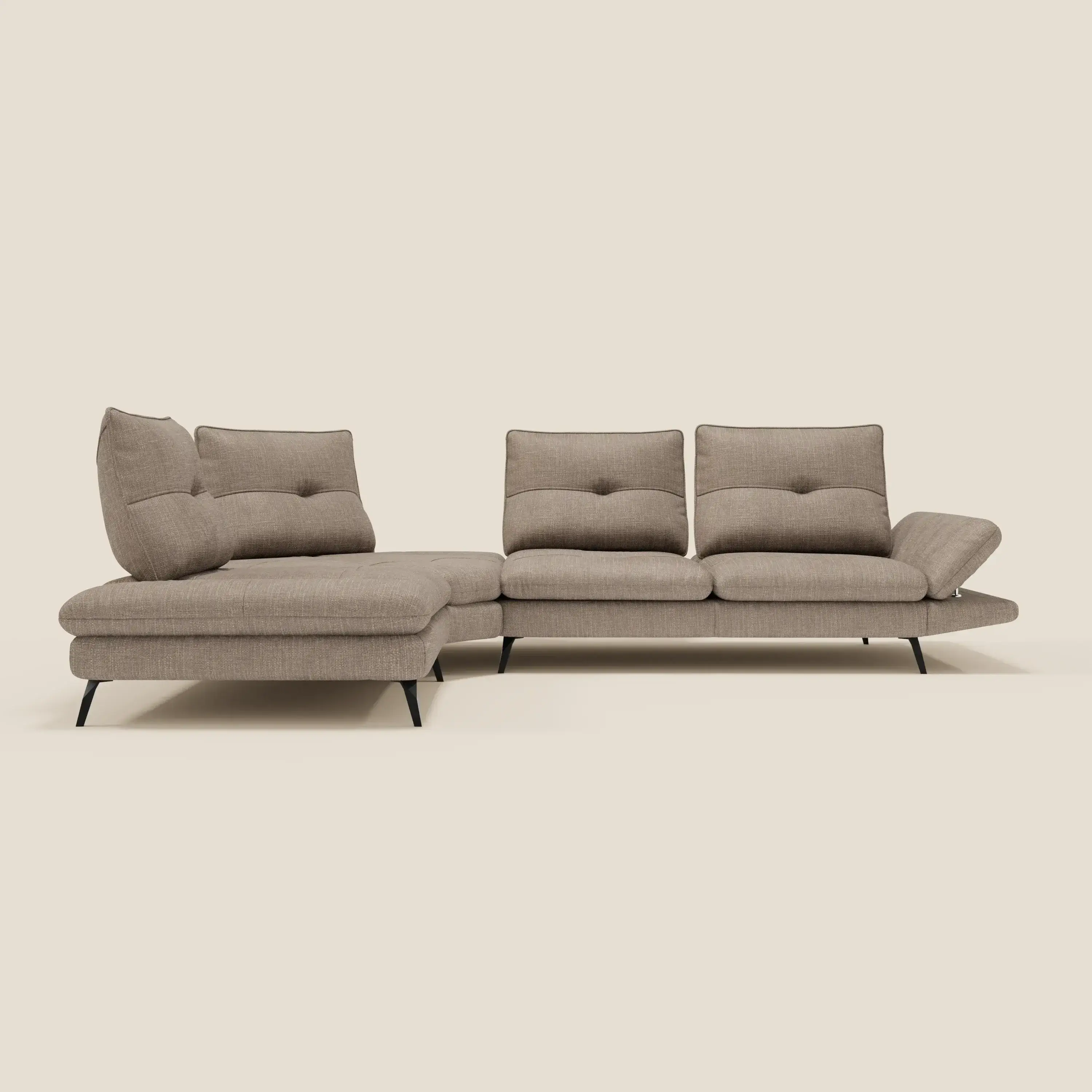 Ardex Canapé d'angle  - dossiers coulissants et accoudoirs réglables en élégant tissu imperméable T06 taupe - Image 5