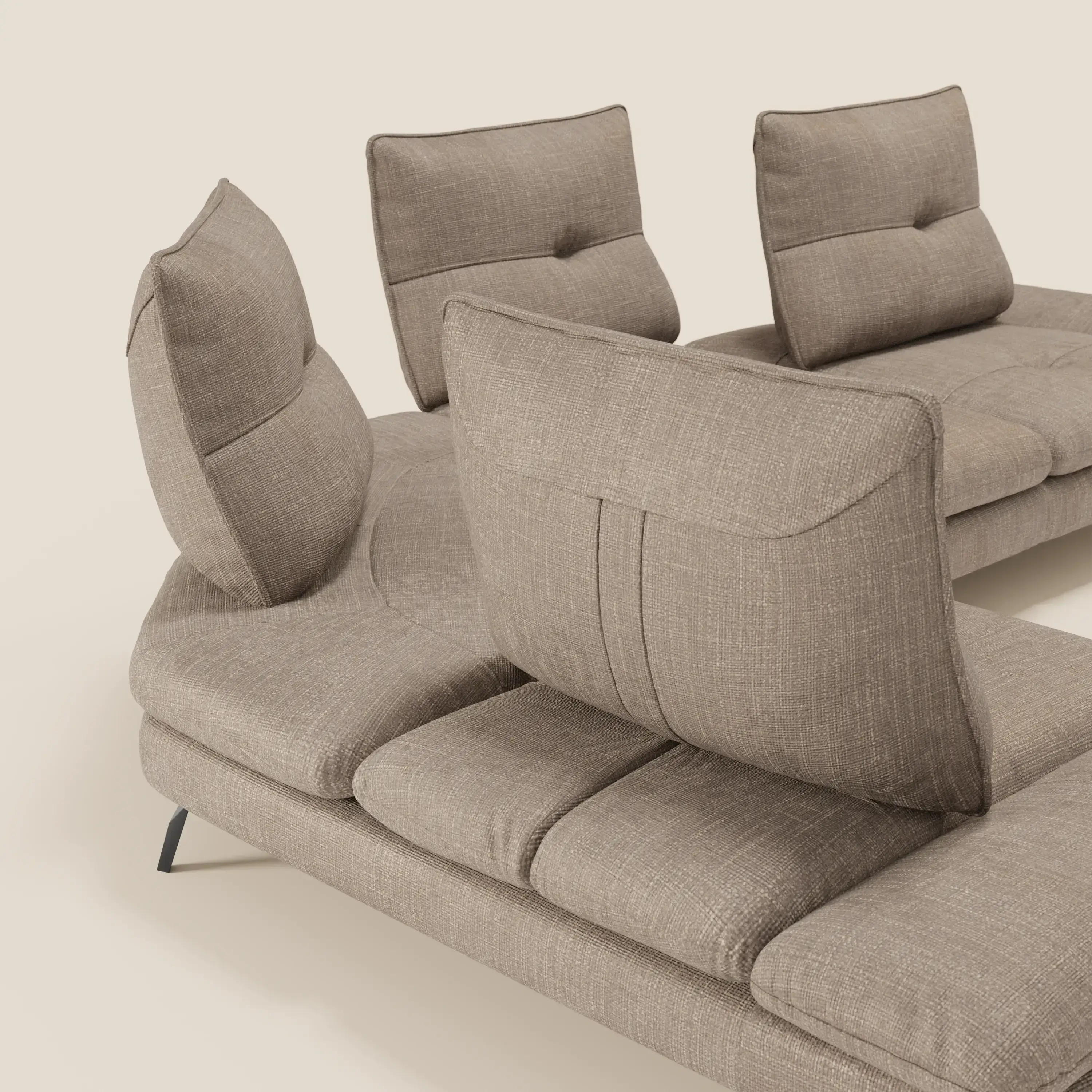 Ardex Canapé d'angle  - dossiers coulissants et accoudoirs réglables en élégant tissu imperméable T06 taupe - Image 6