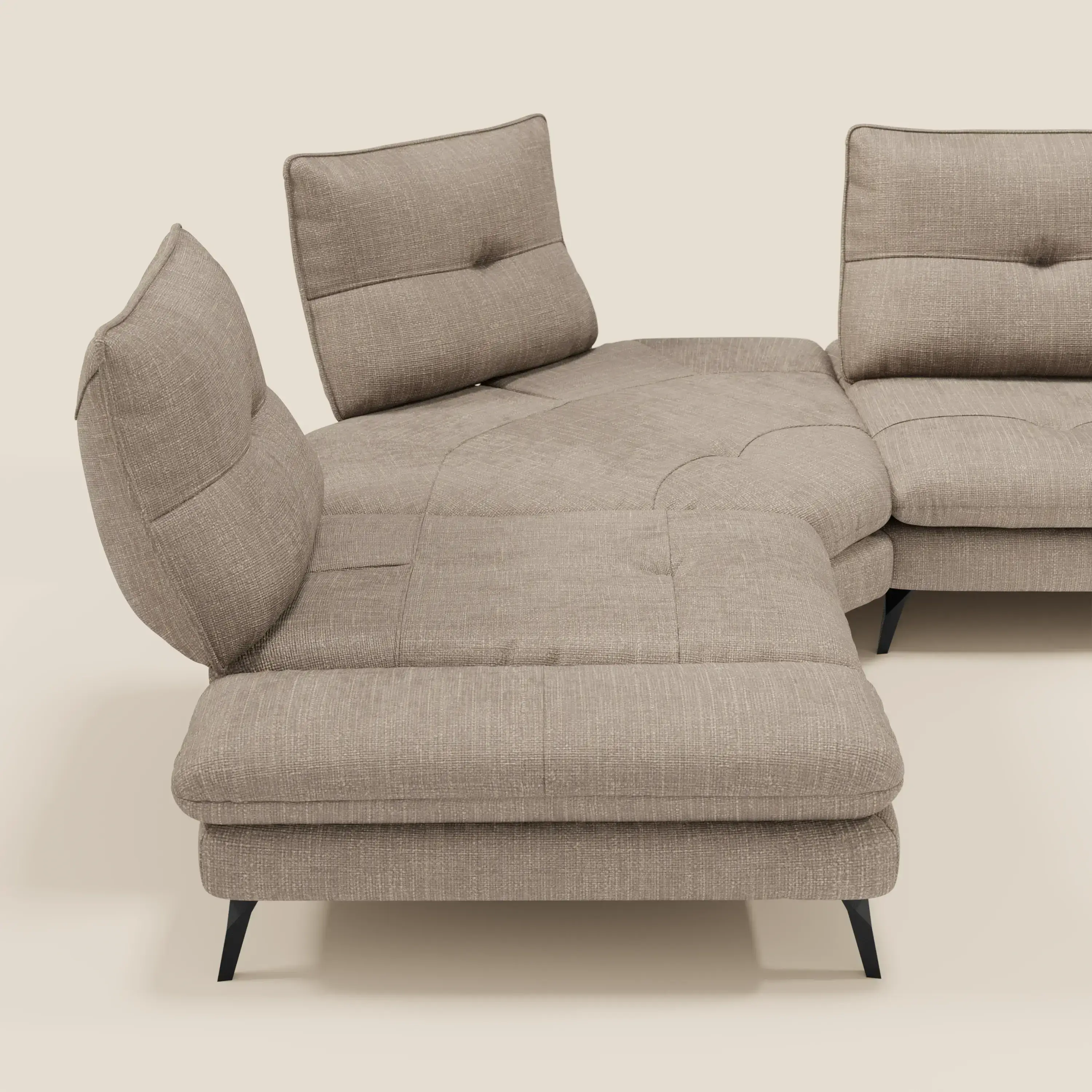 Ardex Canapé d'angle  - dossiers coulissants et accoudoirs réglables en élégant tissu imperméable T06 taupe - Image 8