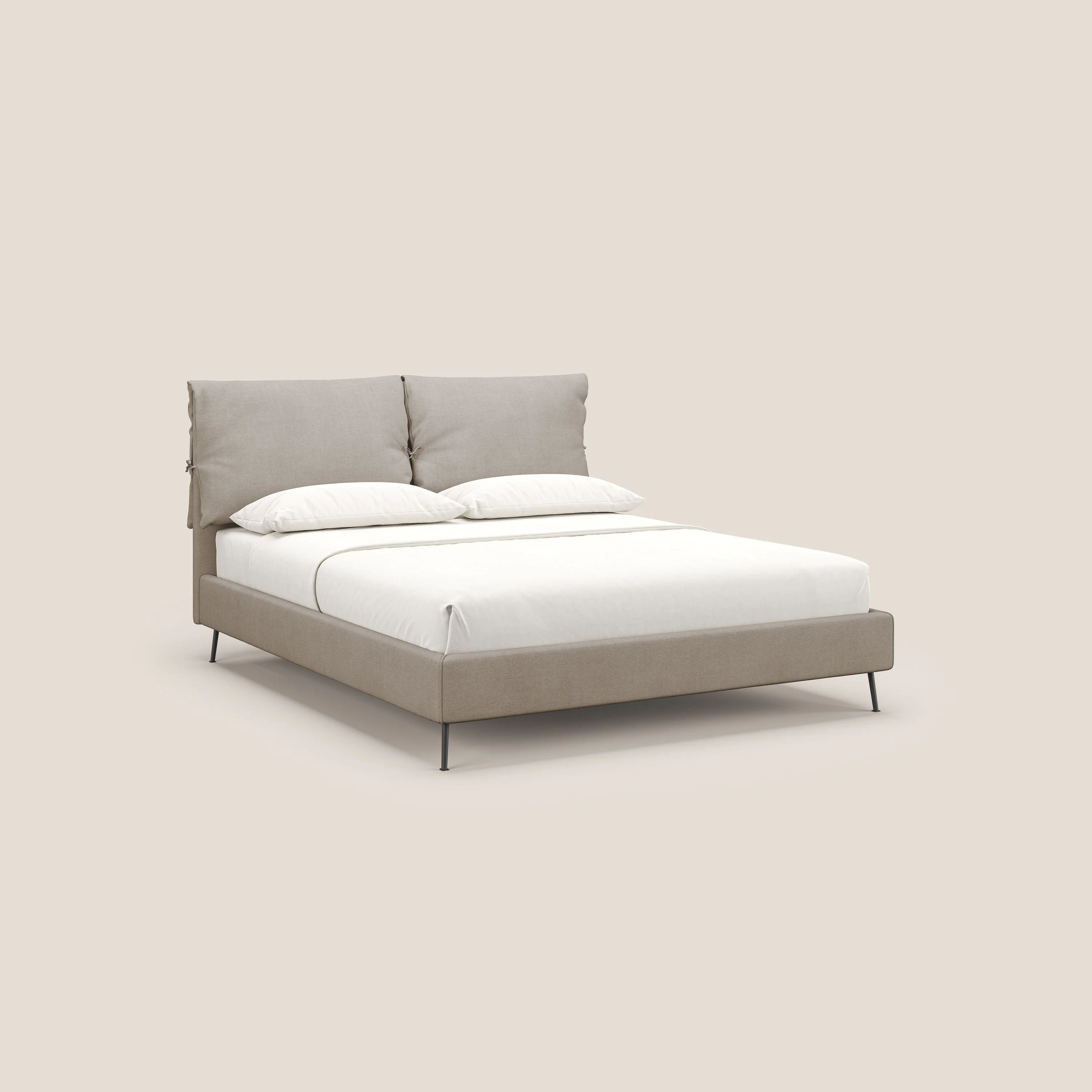 Artemisia lit rembourré avec pieds hauts déhoussable en tissu détachable T17 beige