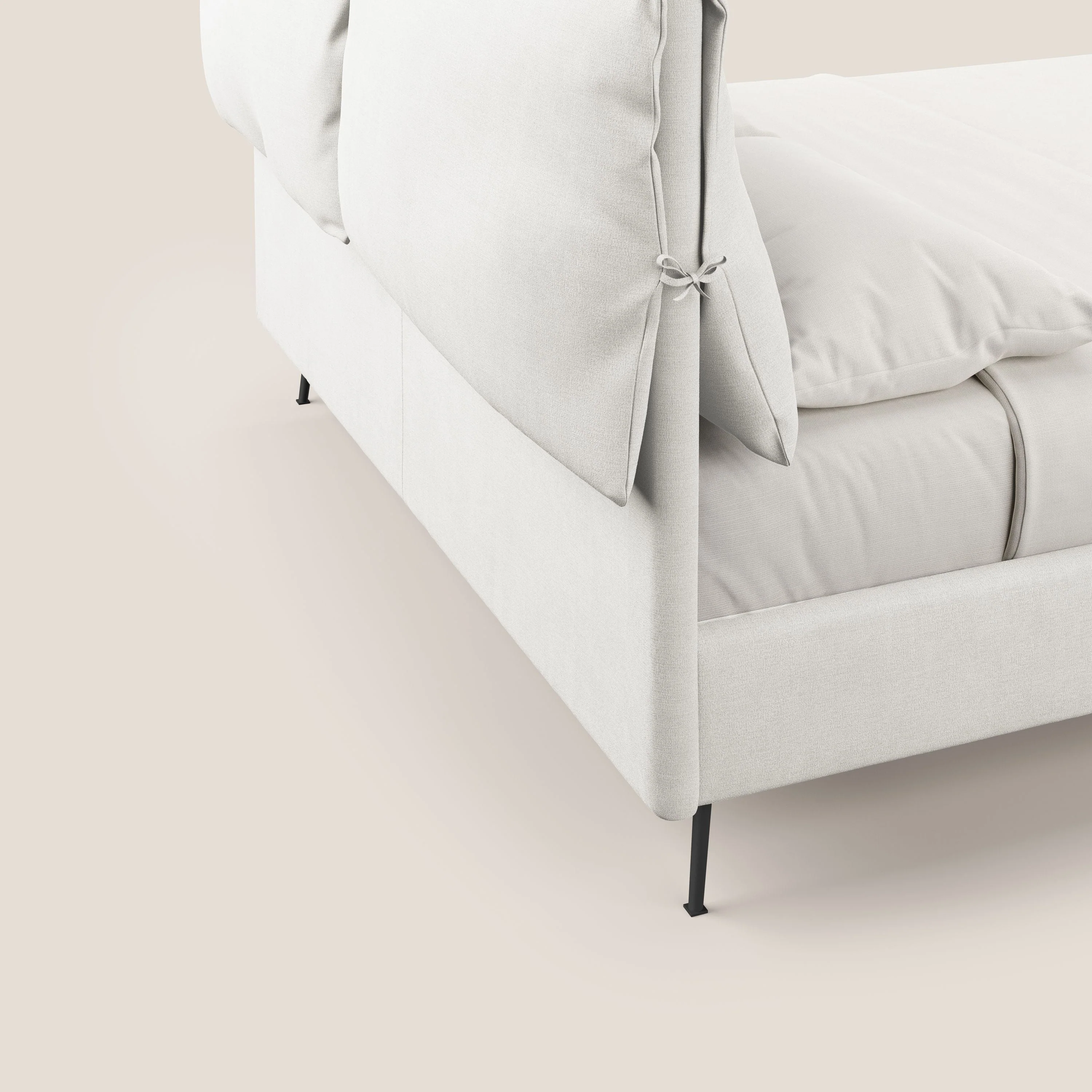 Artemisia lit rembourré avec pieds hauts déhoussable en tissu détachable T17 blanc - Image 3