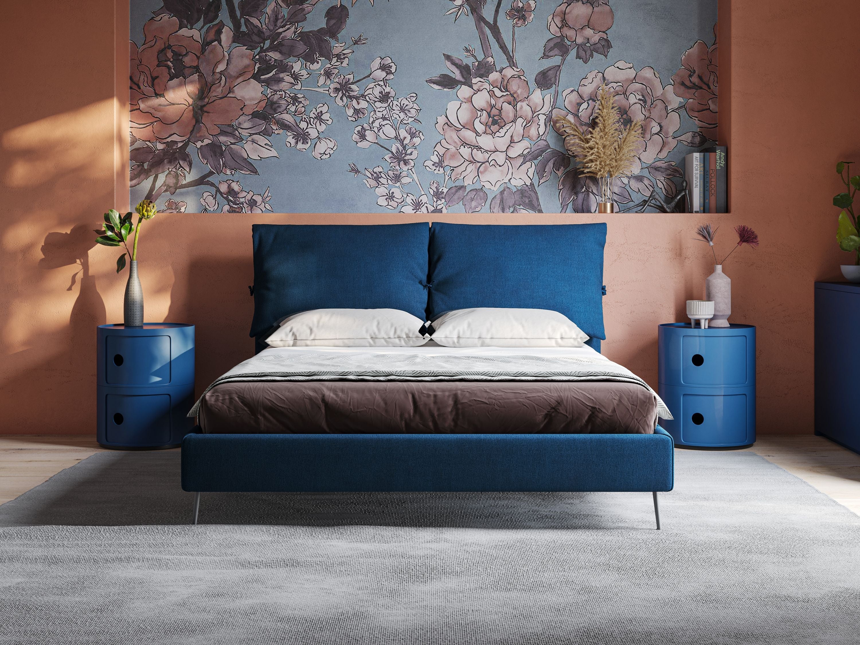Artemisia lit rembourré avec pieds hauts déhoussable en tissu détachable T17 bleu - Image 2