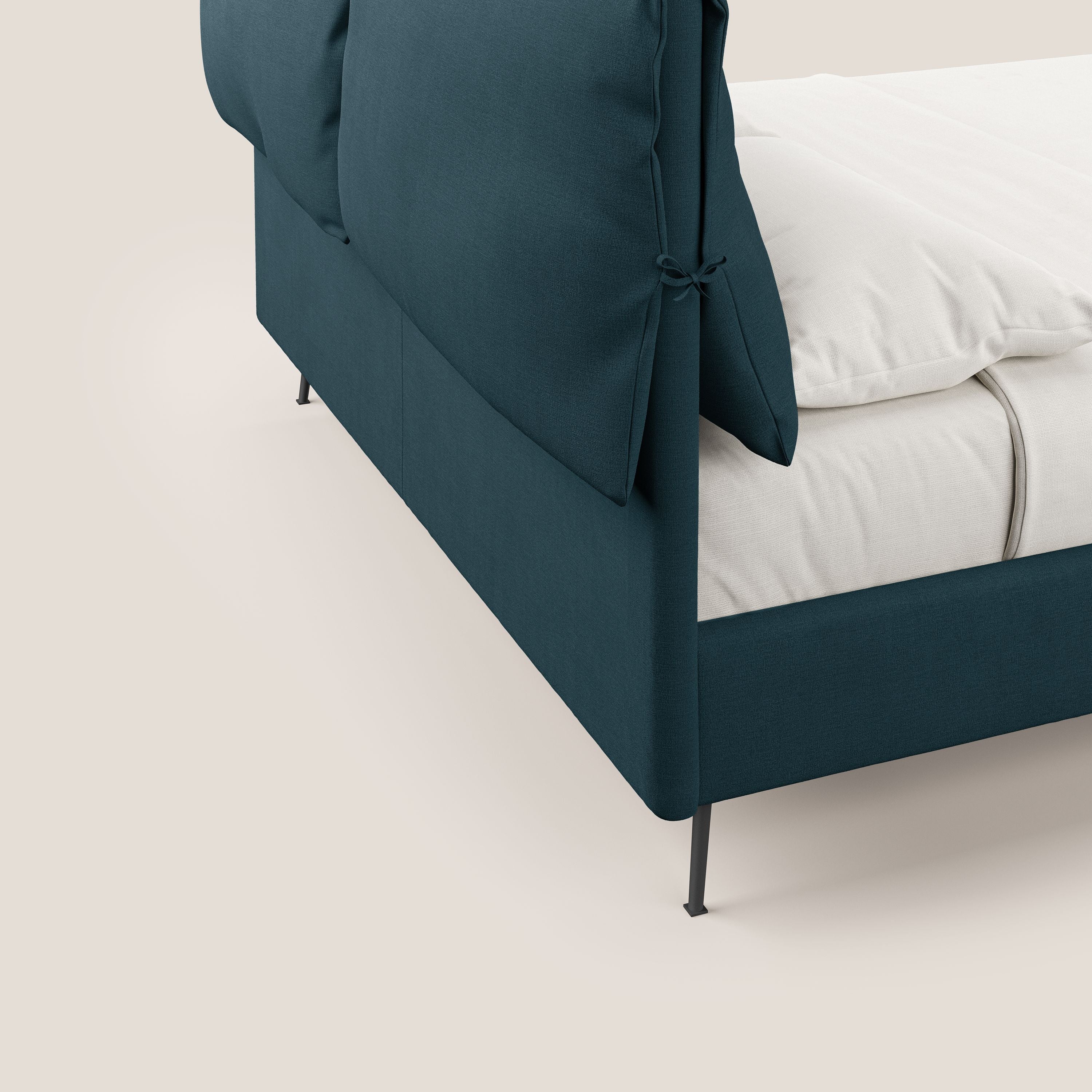 Artemisia lit rembourré avec pieds hauts déhoussable en tissu détachable T17 bleu canard - Image 3