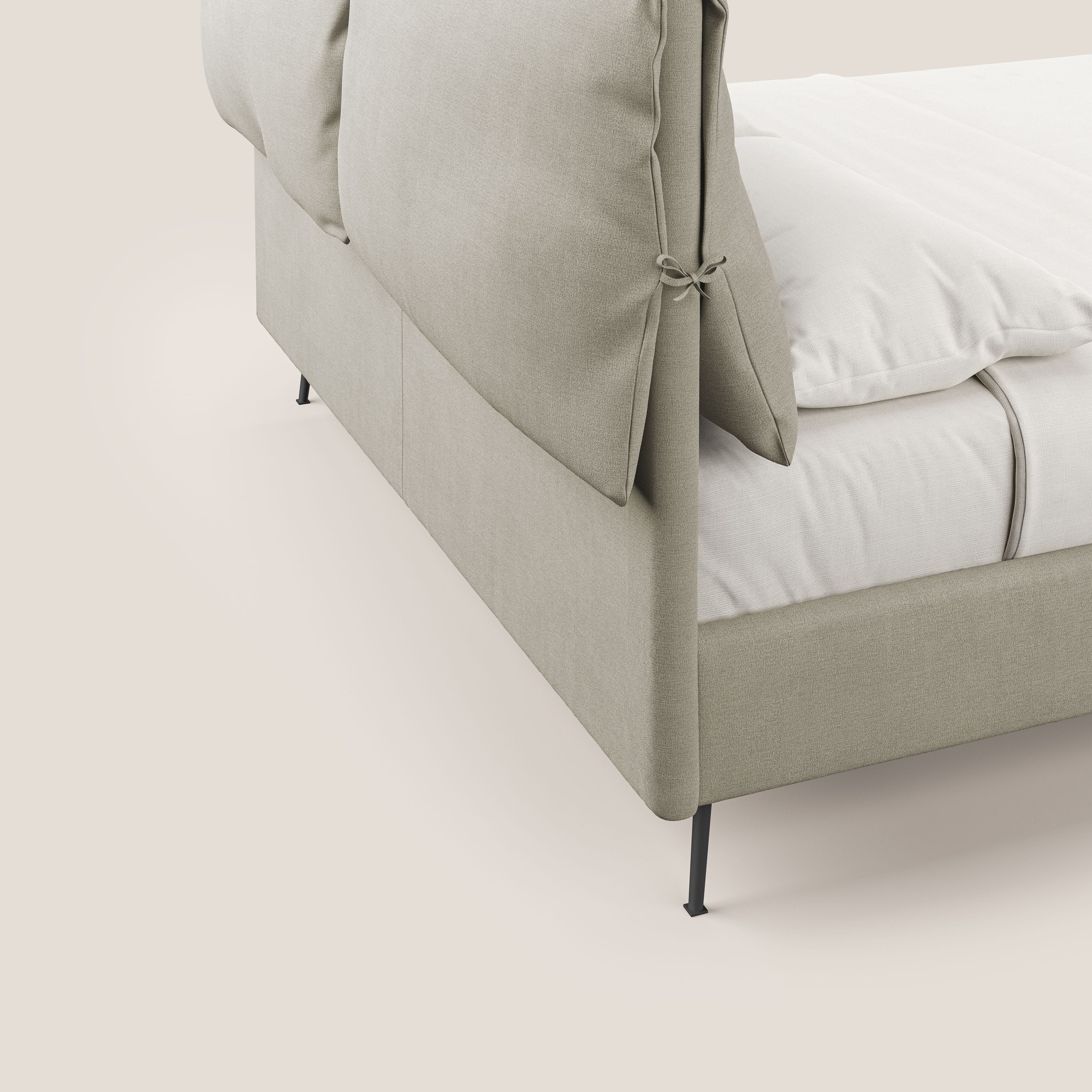 Artemisia lit rembourré avec pieds hauts déhoussable en tissu détachable T17 crème - Image 3