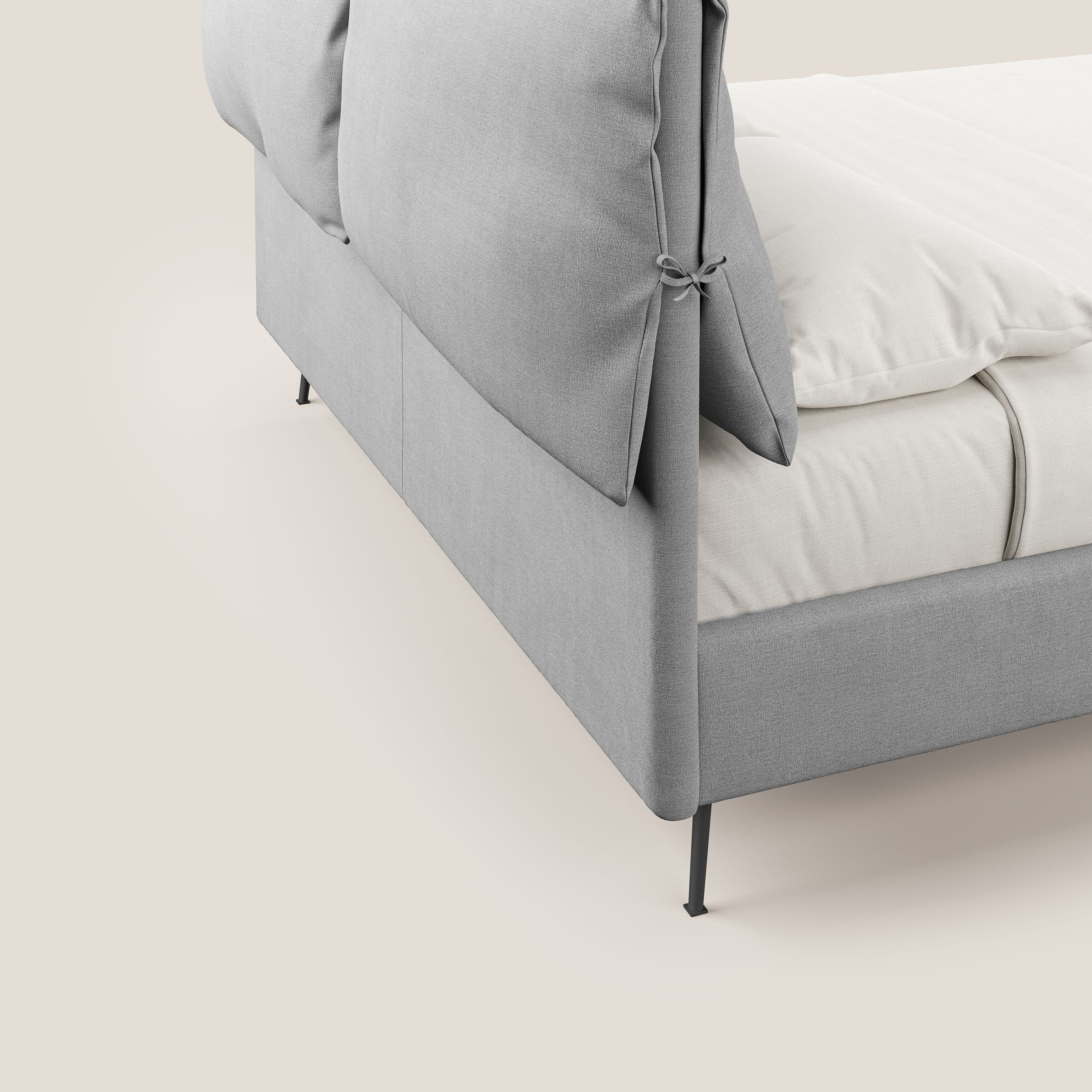 Artemisia lit rembourré avec pieds hauts déhoussable en tissu détachable T17 gris - Image 3