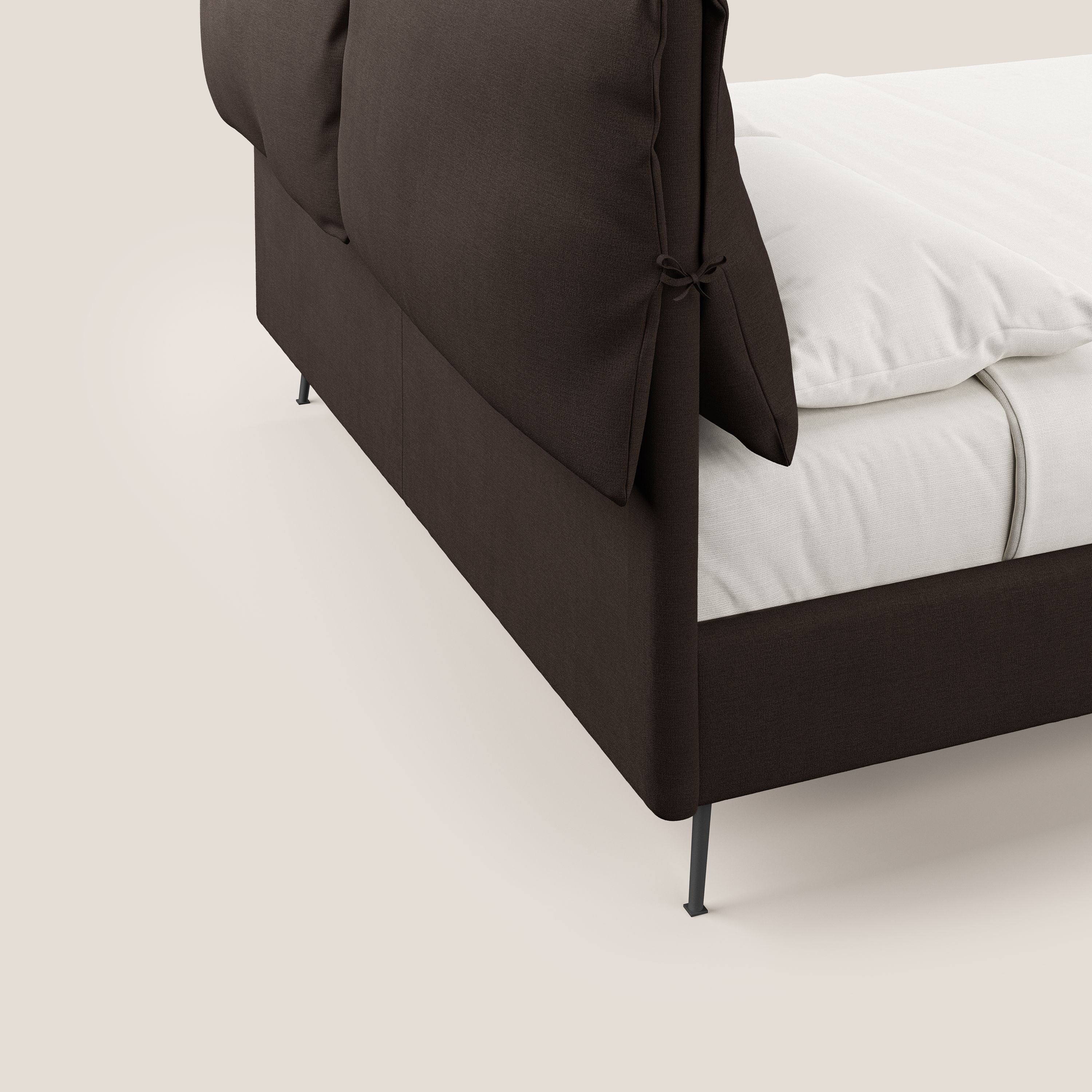 Artemisia lit rembourré avec pieds hauts déhoussable en tissu détachable T17 marron - Image 3
