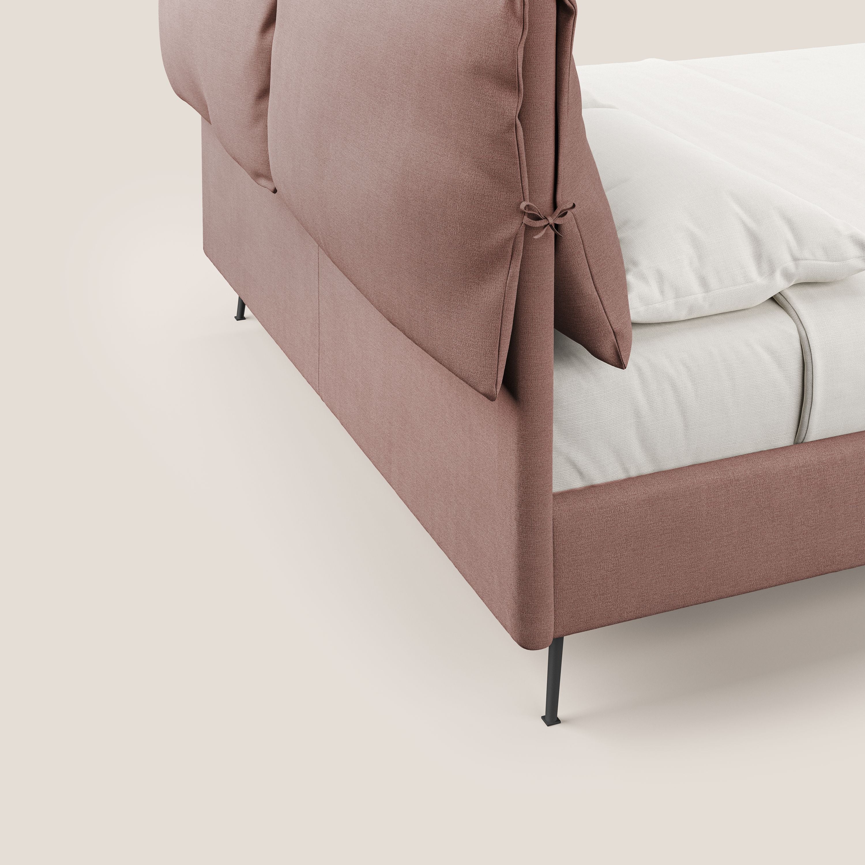 Artemisia lit rembourré avec pieds hauts déhoussable en tissu détachable T17 rose - Image 3