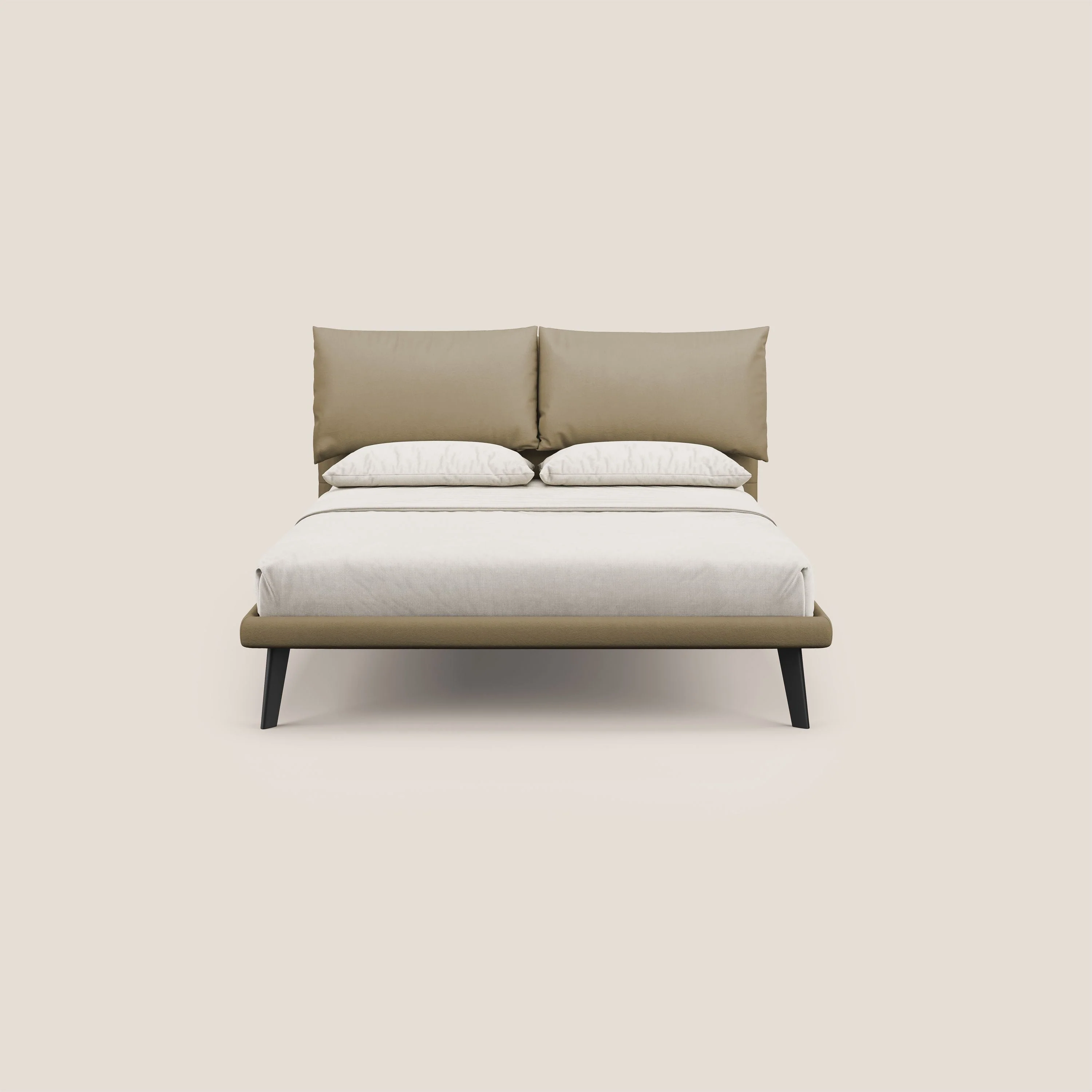 Astrid lit rembourré avec pieds en bois en microfibre détachable T11 beige - Image 2