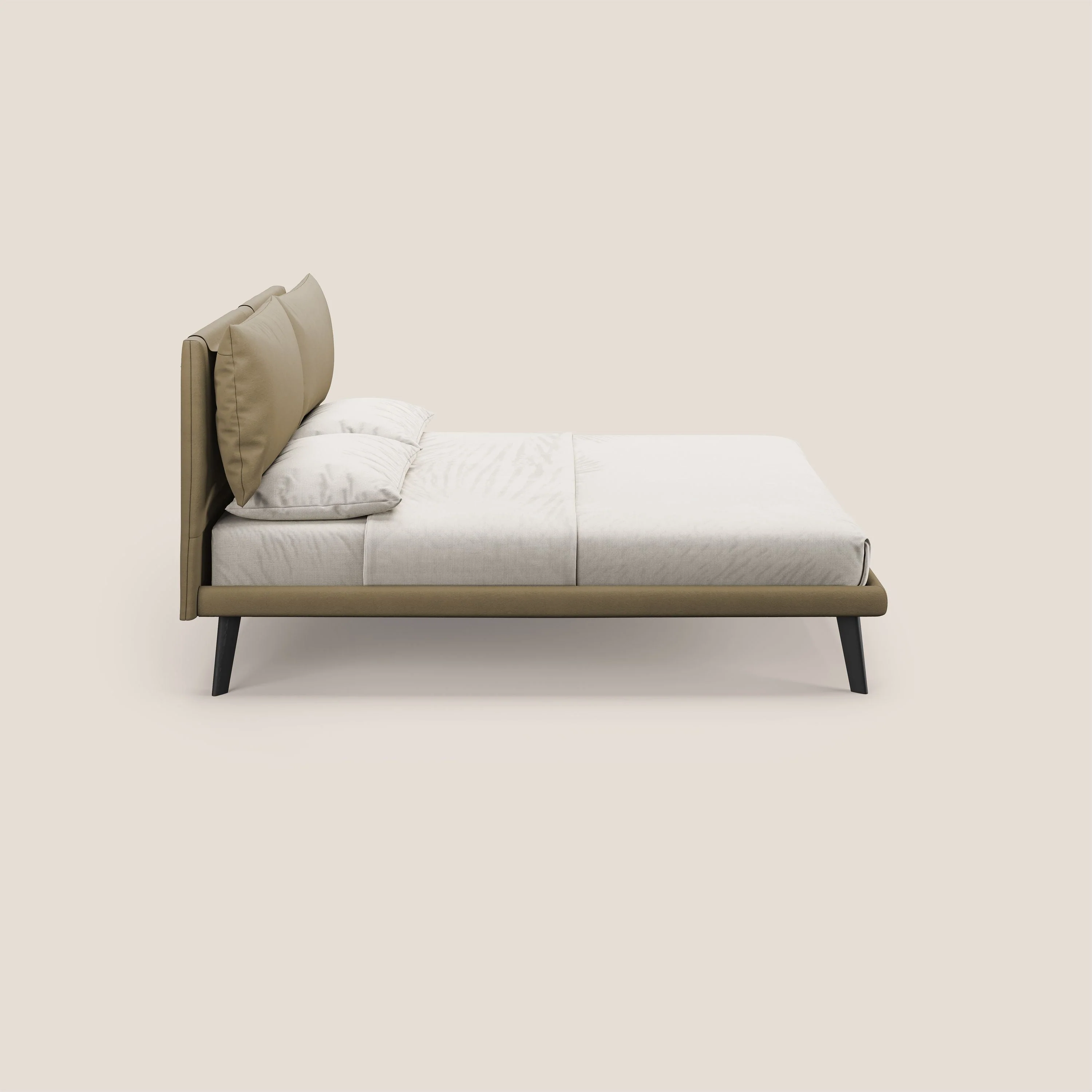 Astrid lit rembourré avec pieds en bois en microfibre détachable T11 beige - Image 3