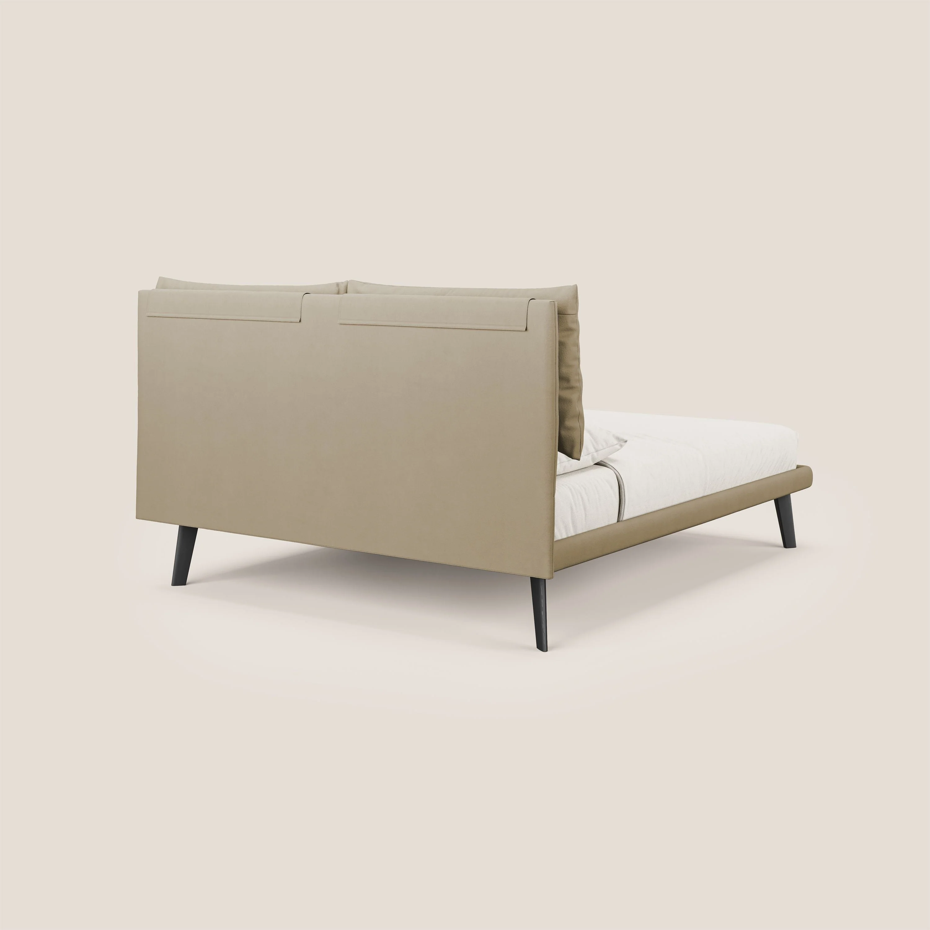 Astrid lit rembourré avec pieds en bois en microfibre détachable T11 beige - Image 4