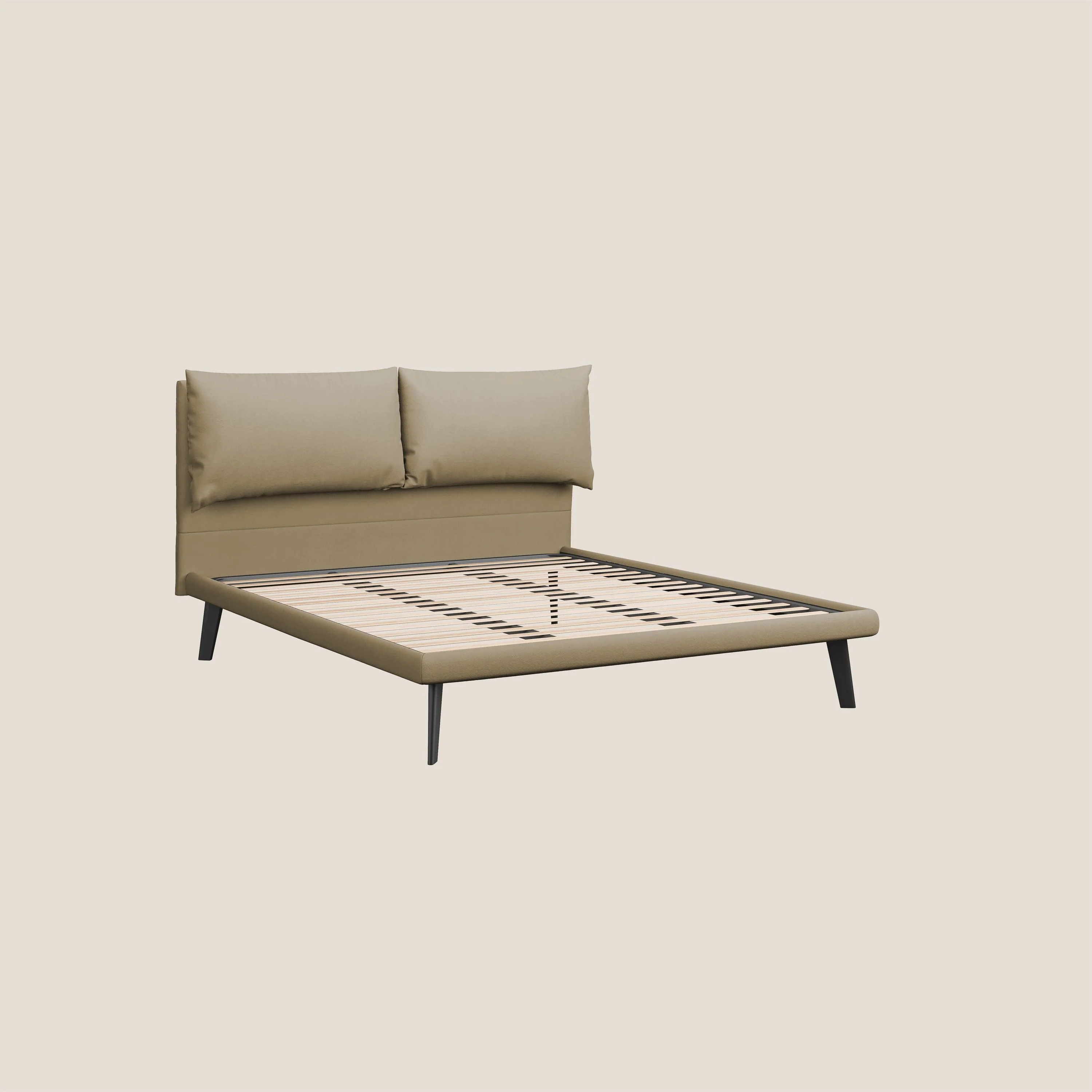 Astrid lit rembourré avec pieds en bois en microfibre détachable T11 beige - Image 7