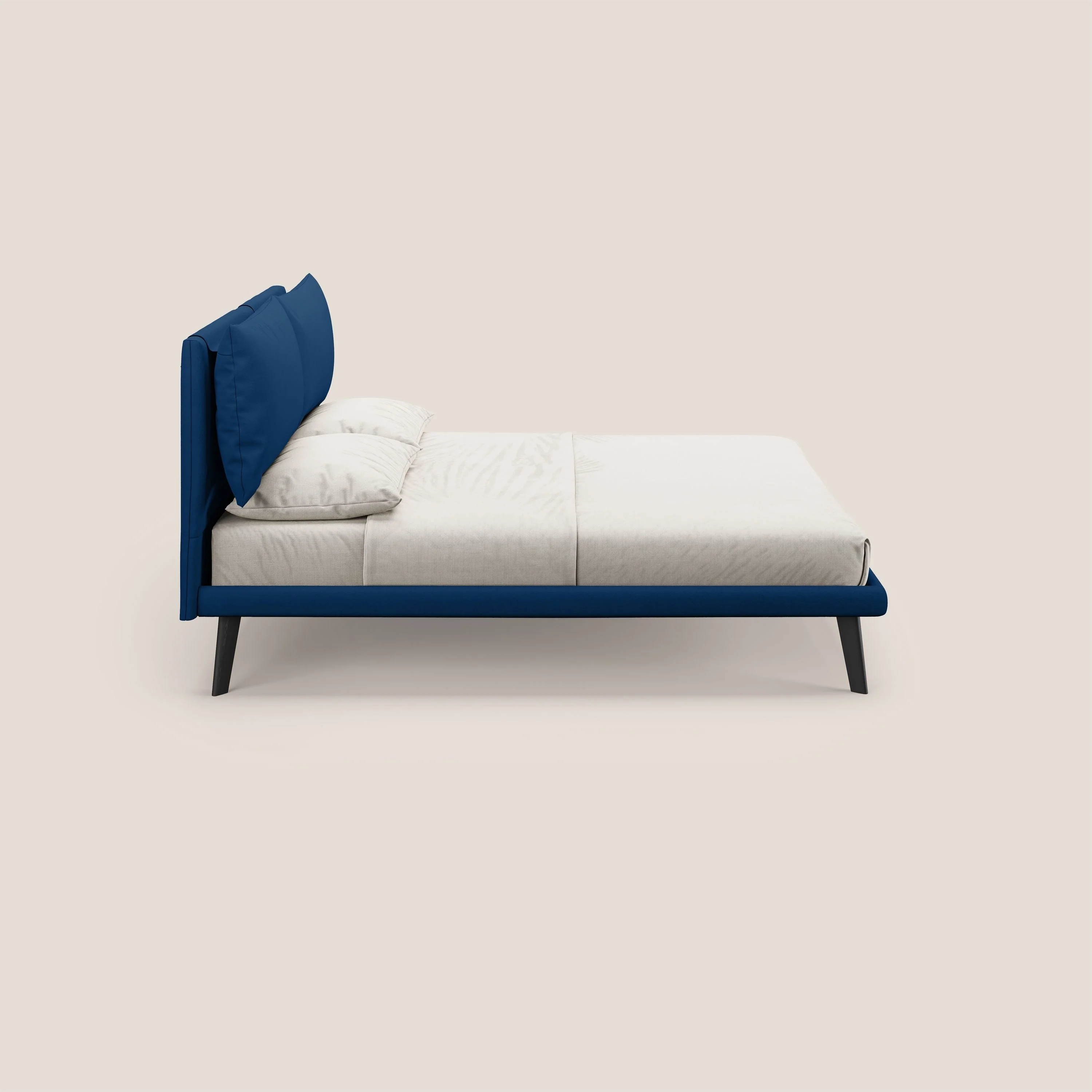 Astrid lit rembourré avec pieds en bois en microfibre détachable T11 bleu - Image 3