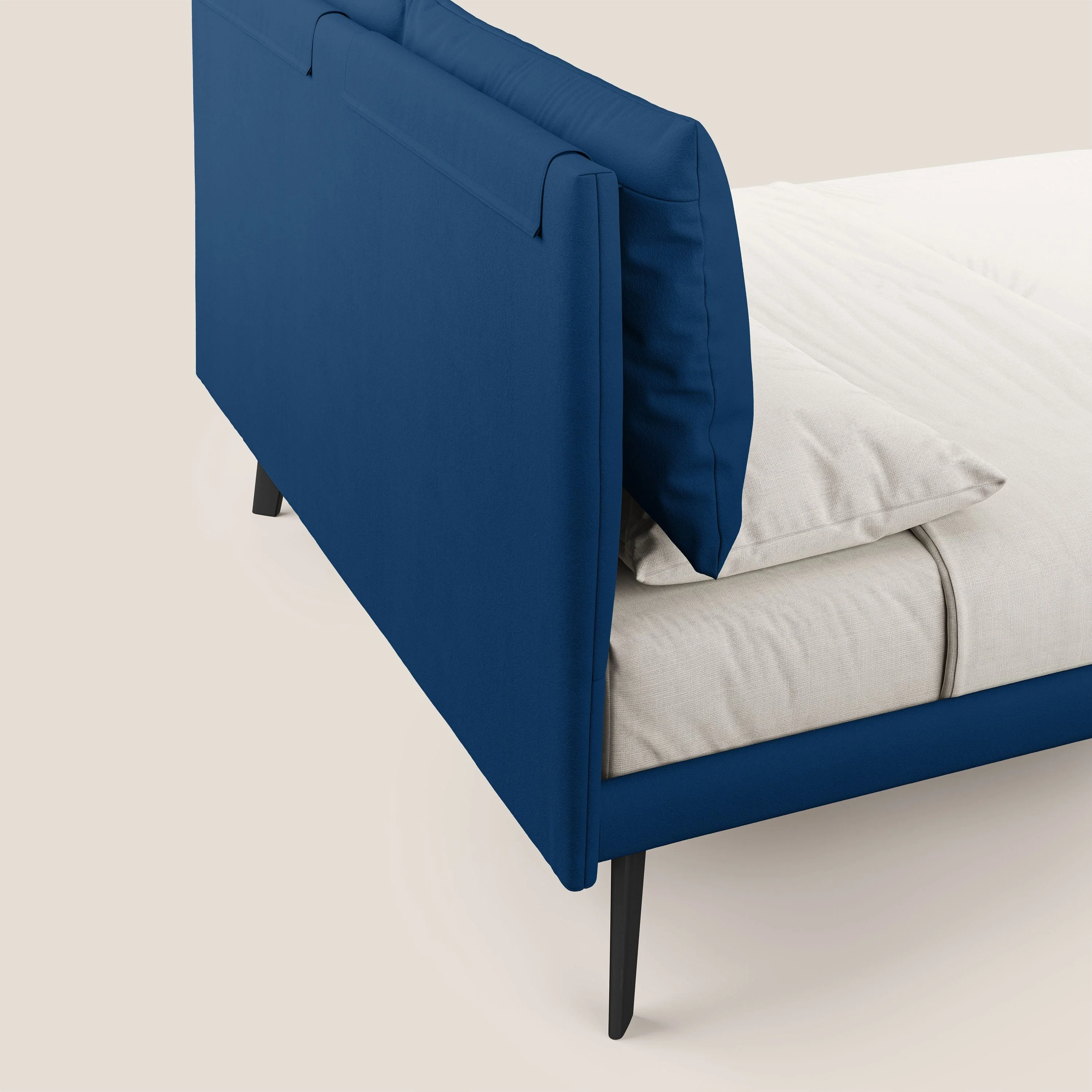 Astrid lit rembourré avec pieds en bois en microfibre détachable T11 bleu - Image 6